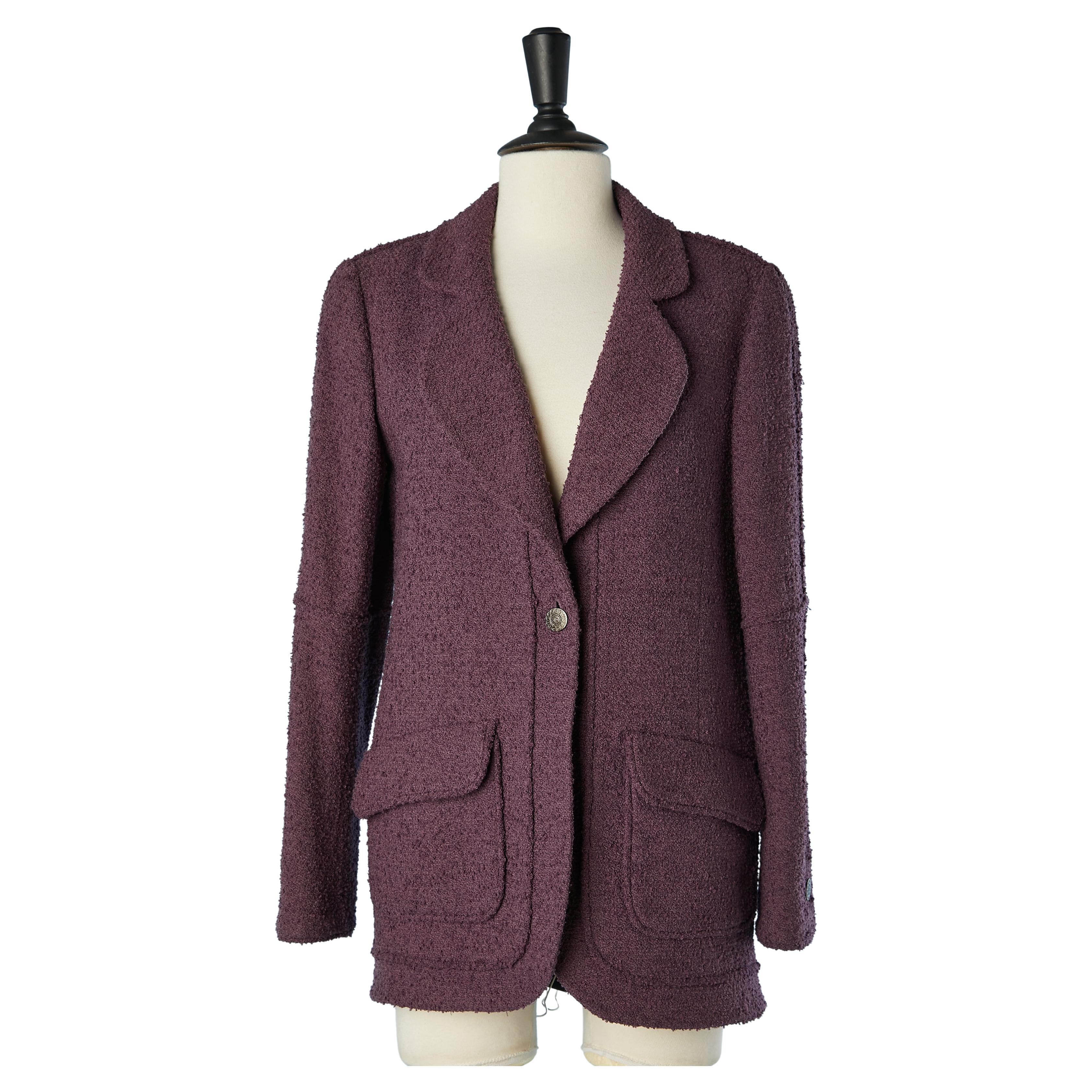 Veste à simple boutonnage en tweed violet Chanel Boutique  en vente