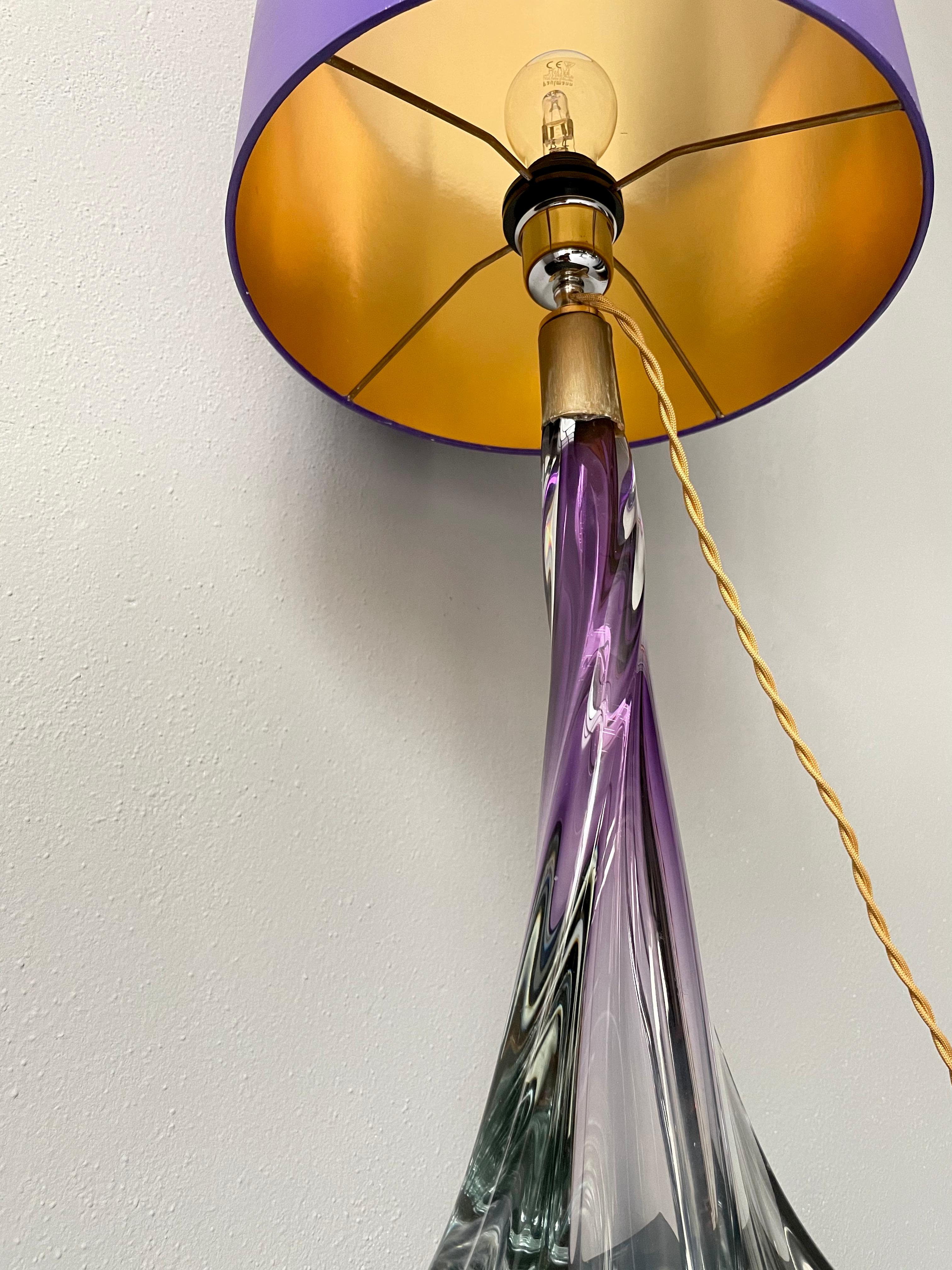 French Large Purple Crystal Table Lamp, Signed by Vannes Le Chatel, France For Sale