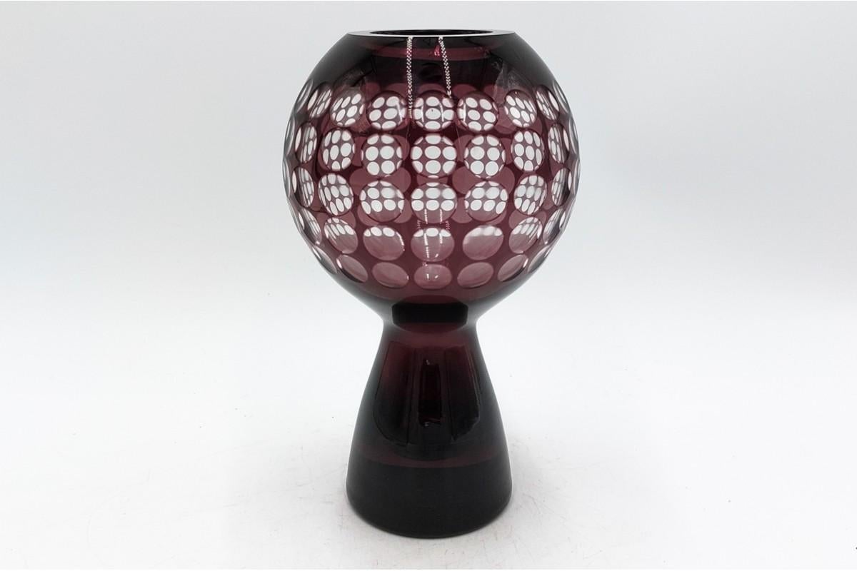 Vase violet de Marita Voigt, Harzkristall Derenburg, Allemagne, 1970 Bon état à Chorzów, PL