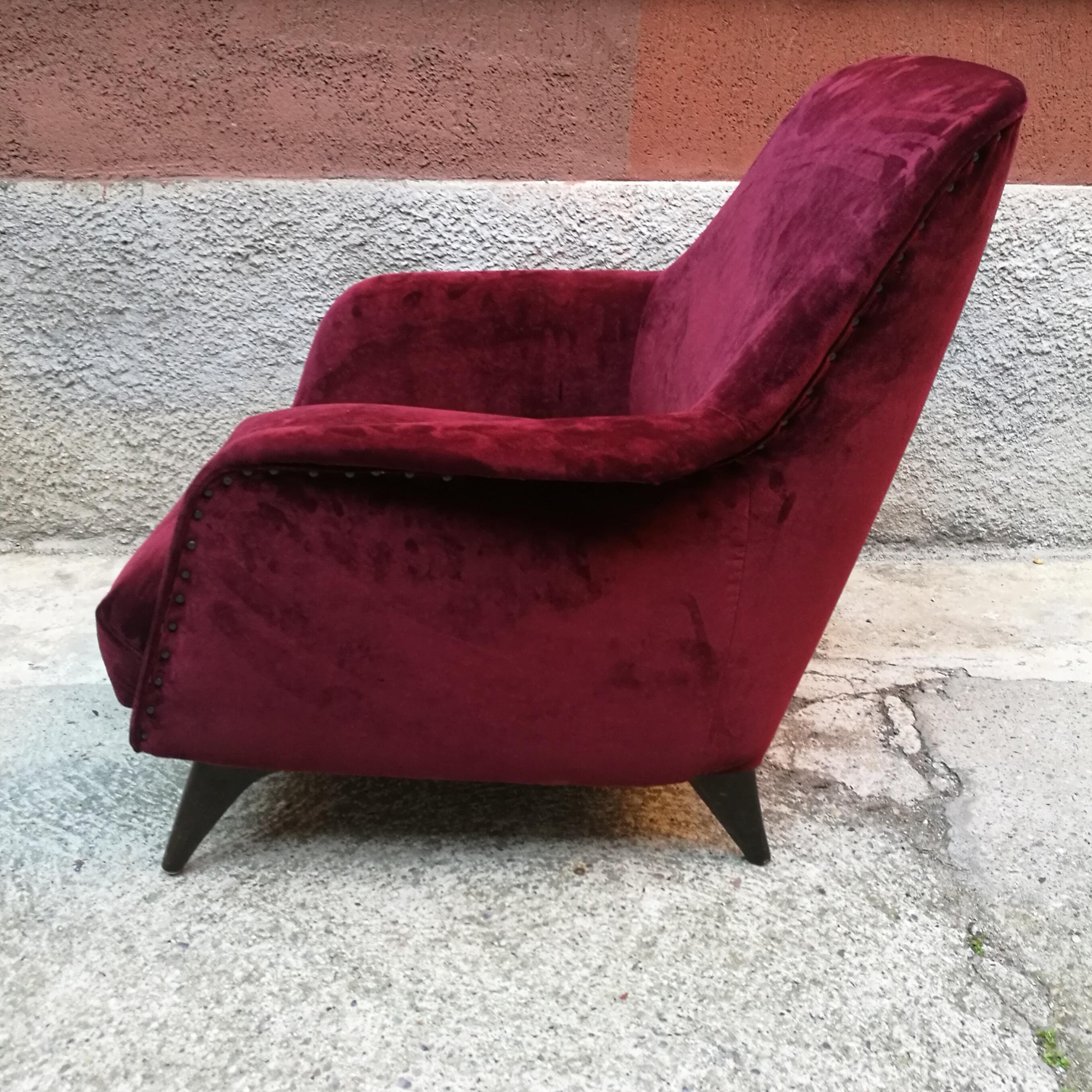 Mid-Century Modern Purple Velvet Armchair, Carlo de Carli for Cassina, Italy 1950