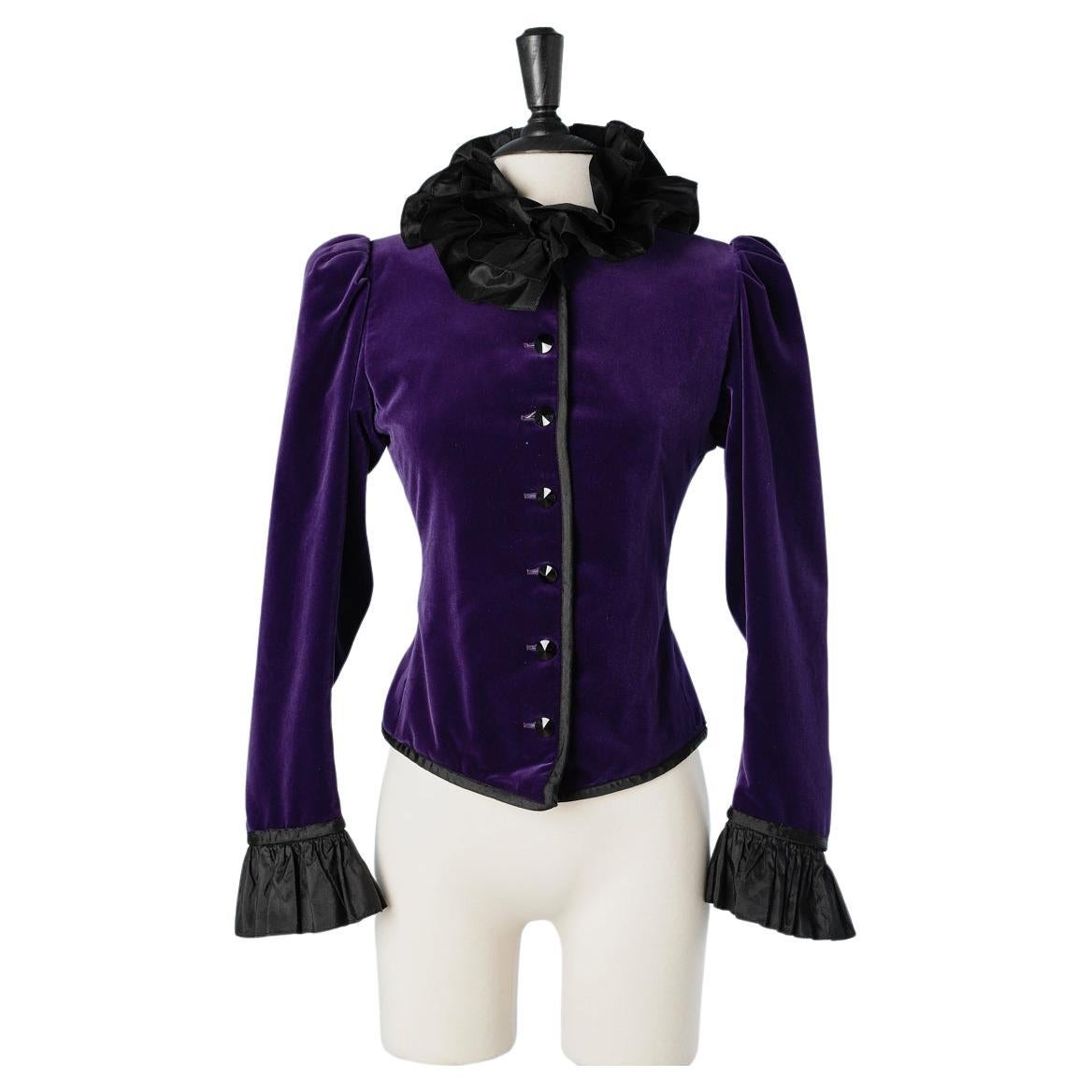 Purple velvet evening jacket with black taffetas  Saint Laurent Rive Gauche  For Sale