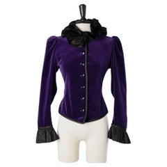 Vintage Purple velvet evening jacket with black taffetas  Saint Laurent Rive Gauche 