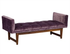 Purple Velvet Mid-Century Modern Bench Settee