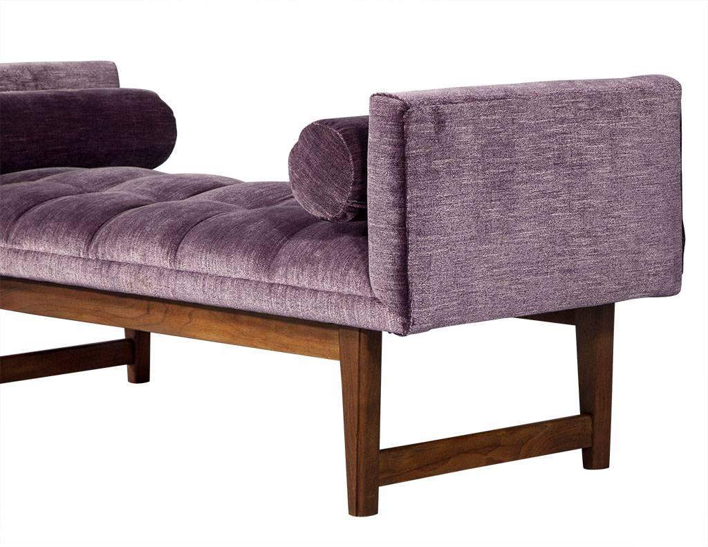 Purple Velvet Mid-Century Modern Bench Settee In Excellent Condition In North York, ON