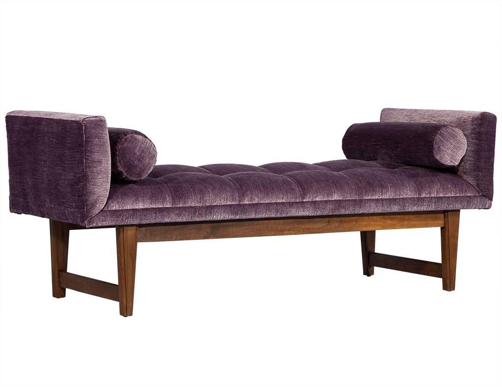 Fabric Purple Velvet Mid-Century Modern Bench Settee