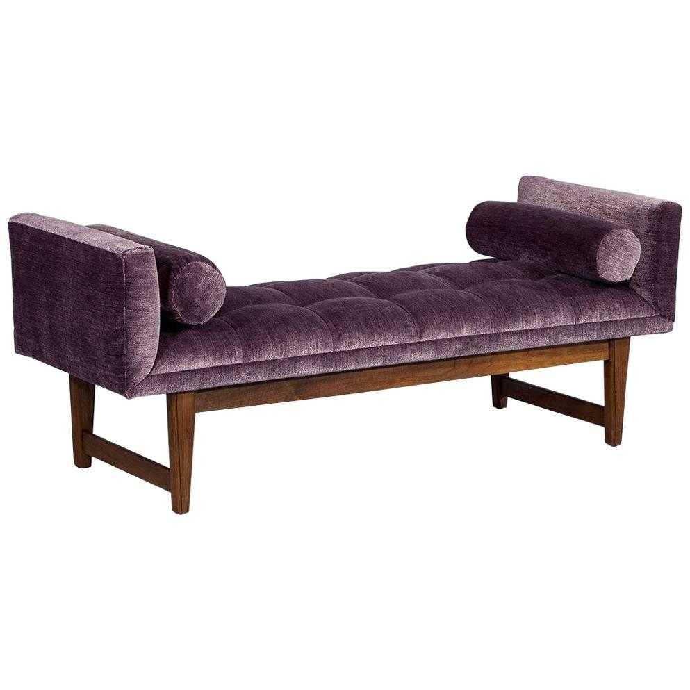 Purple Velvet Mid-Century Modern Bench Settee