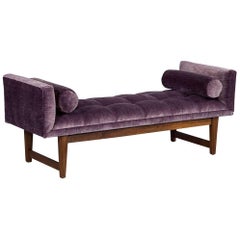 Purple Velvet Mid-Century Modern Bench Settee