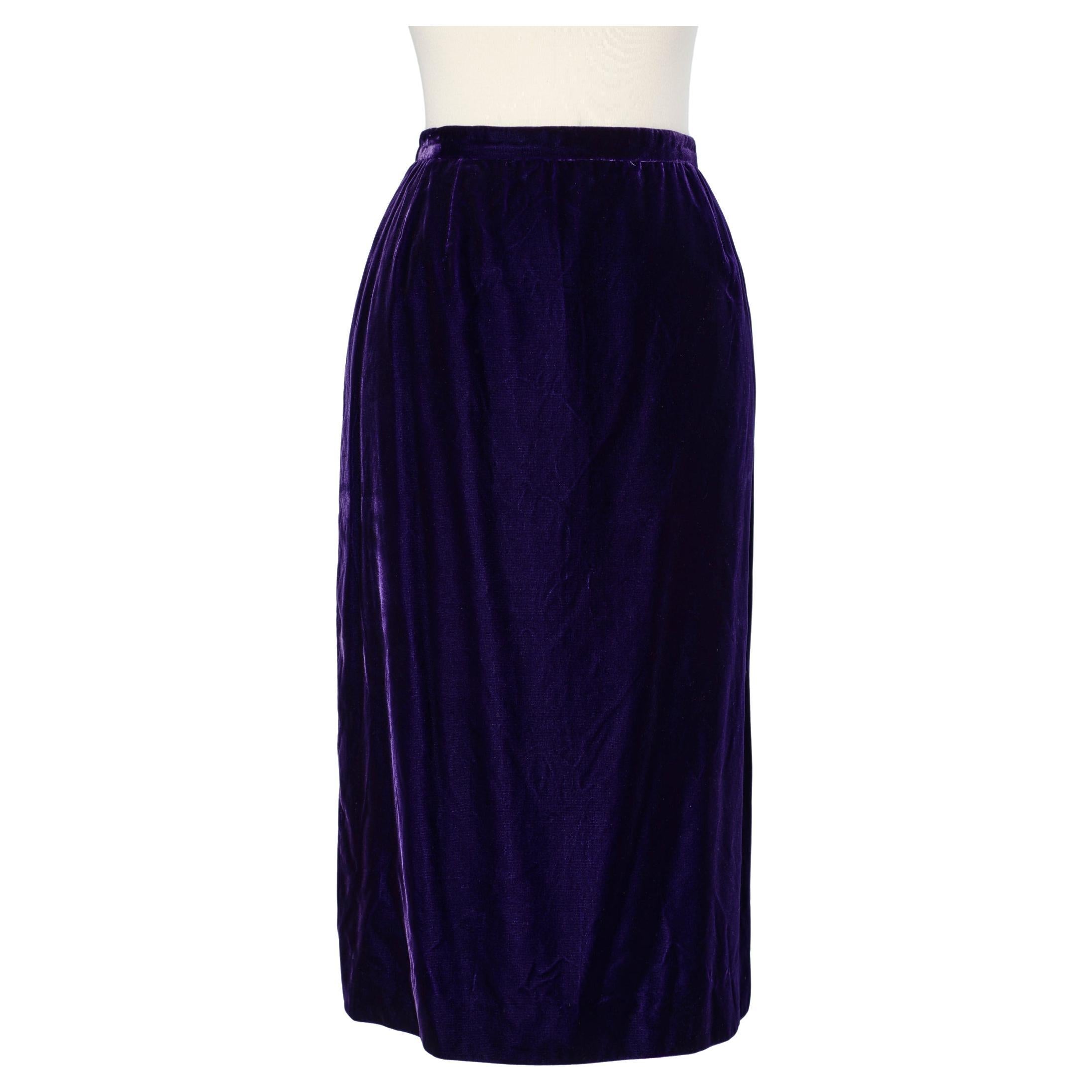 Purple velvet pencil skirt BILL BLASS Circa 1980's For Sale