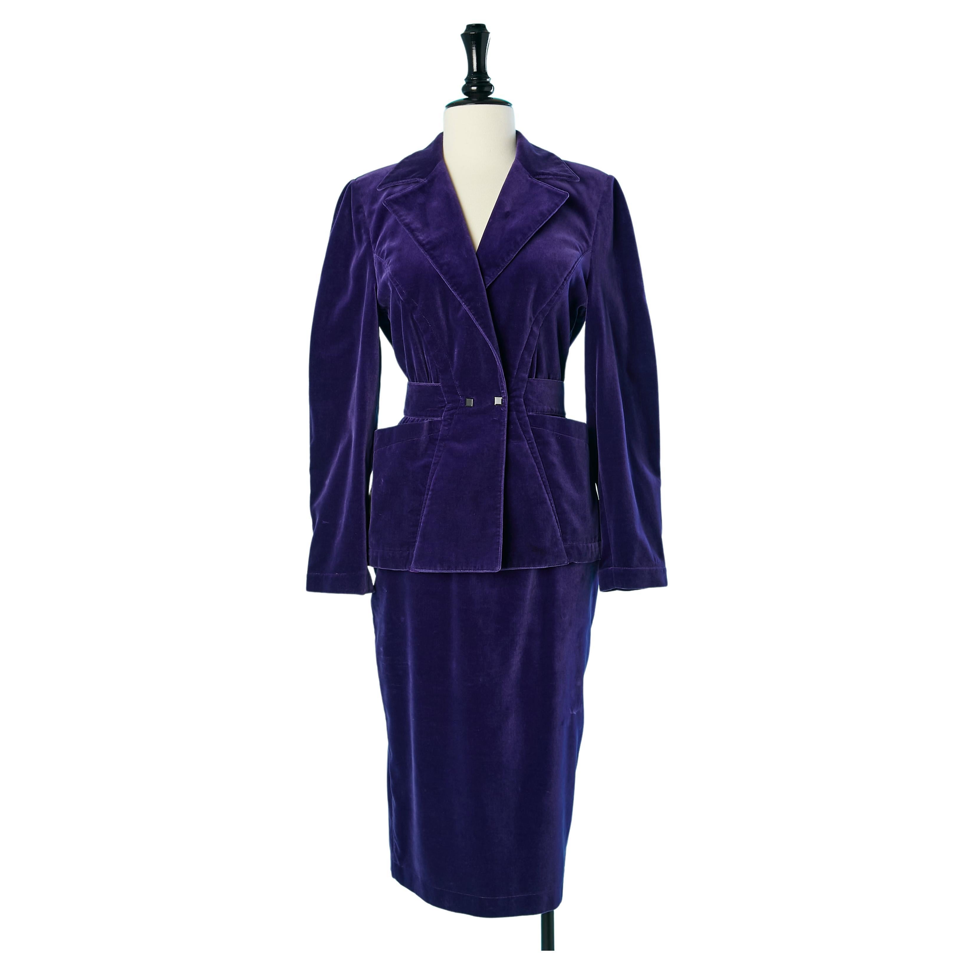 Purple velvet skirt-suit Thierry Mugler Circa 1980's  For Sale