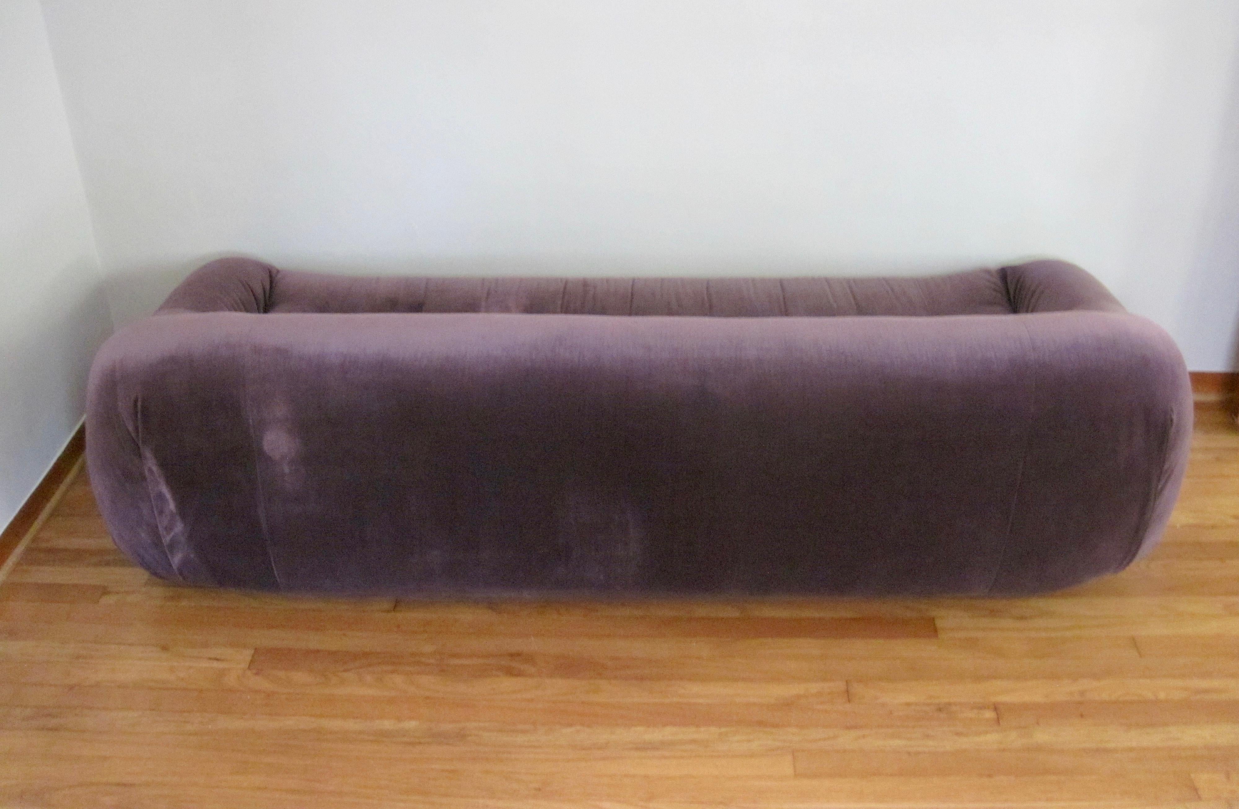 Fabric Purple Velvet Sofa in the Manner of Tobia Scarpa Soriana