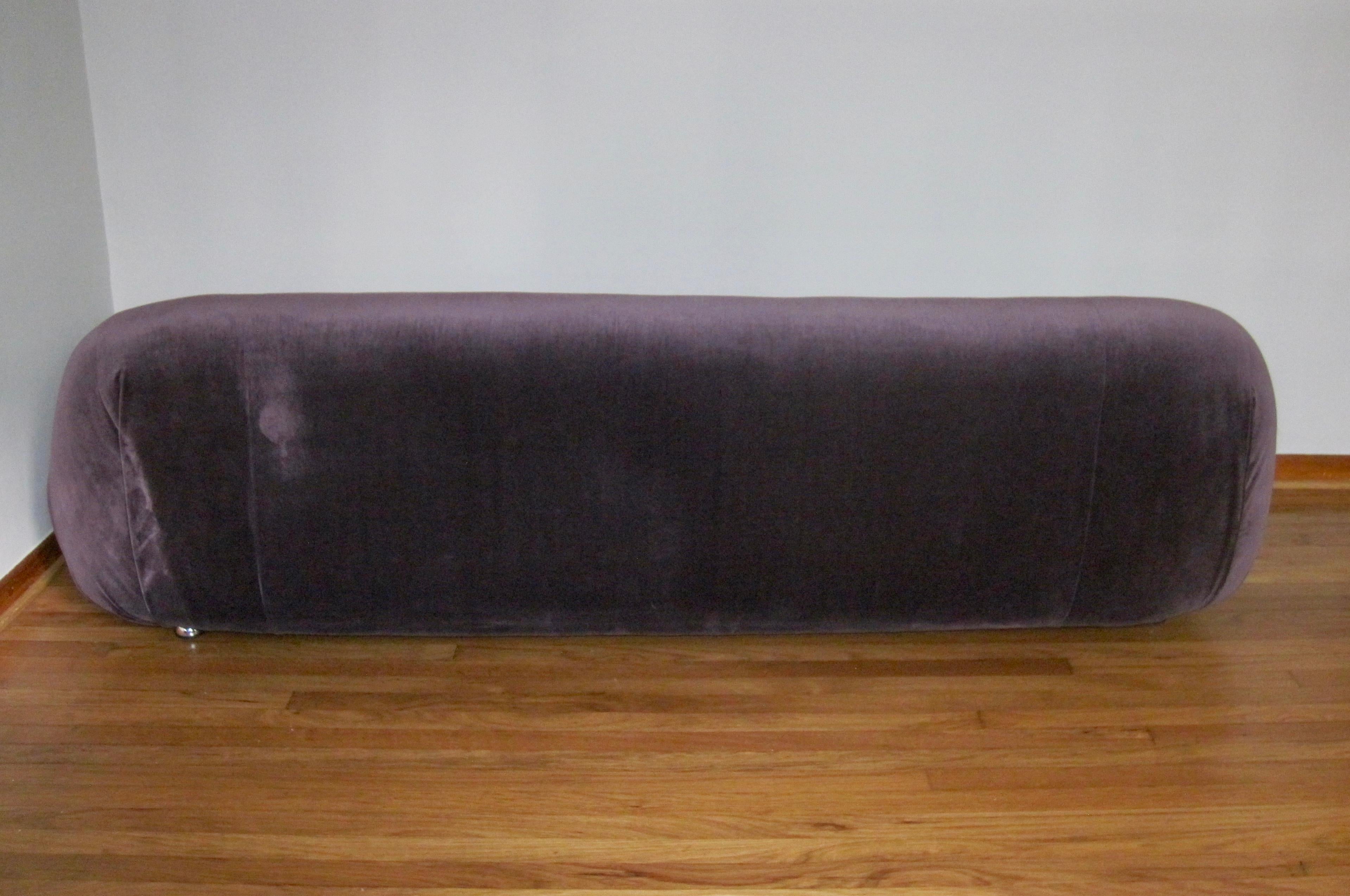 Purple Velvet Sofa in the Manner of Tobia Scarpa Soriana 1