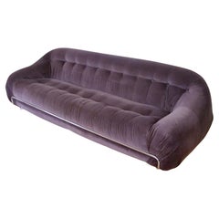 Retro Purple Velvet Sofa in the Manner of Tobia Scarpa Soriana
