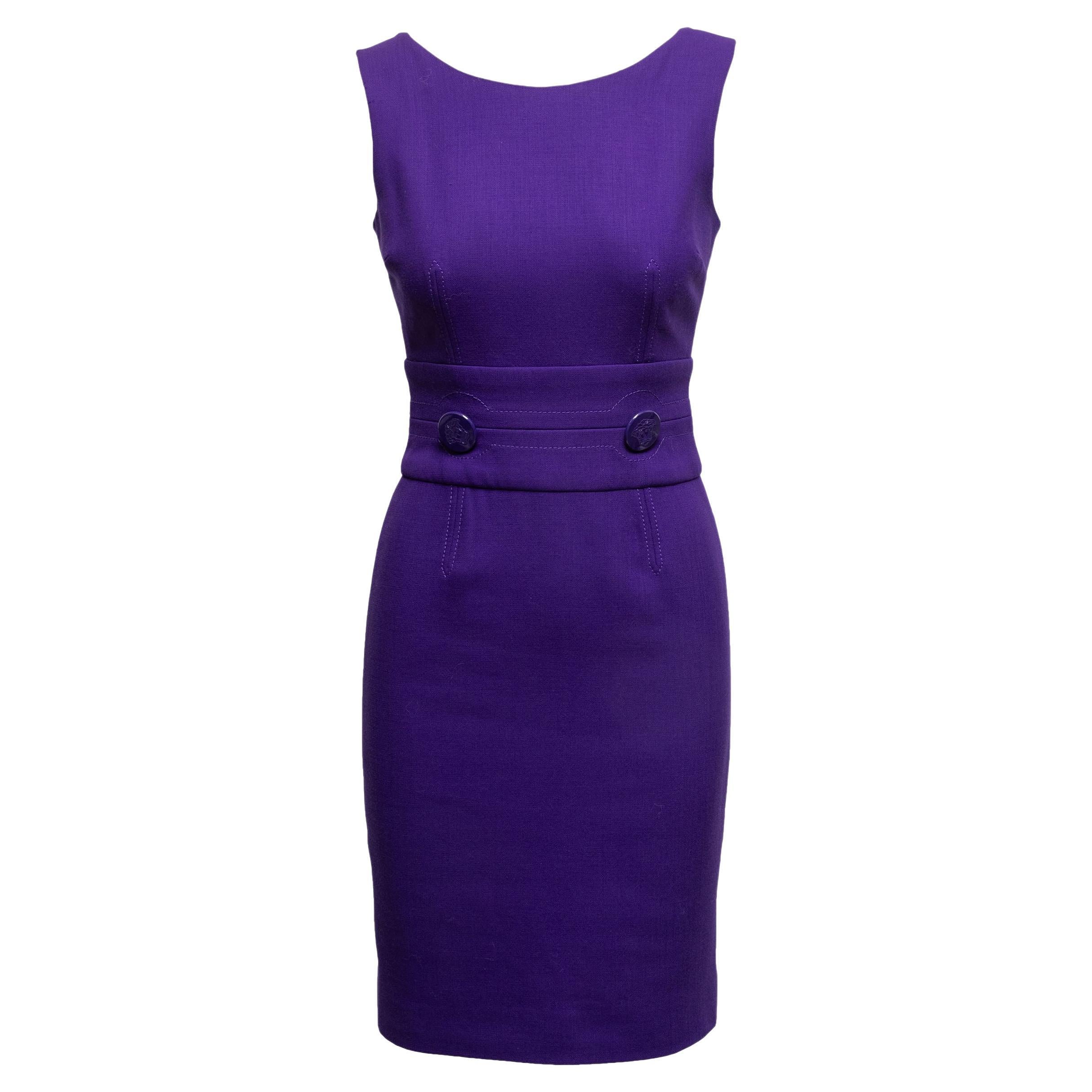 Vestido de lana sin mangas Versace morado Talla IT 38 en venta