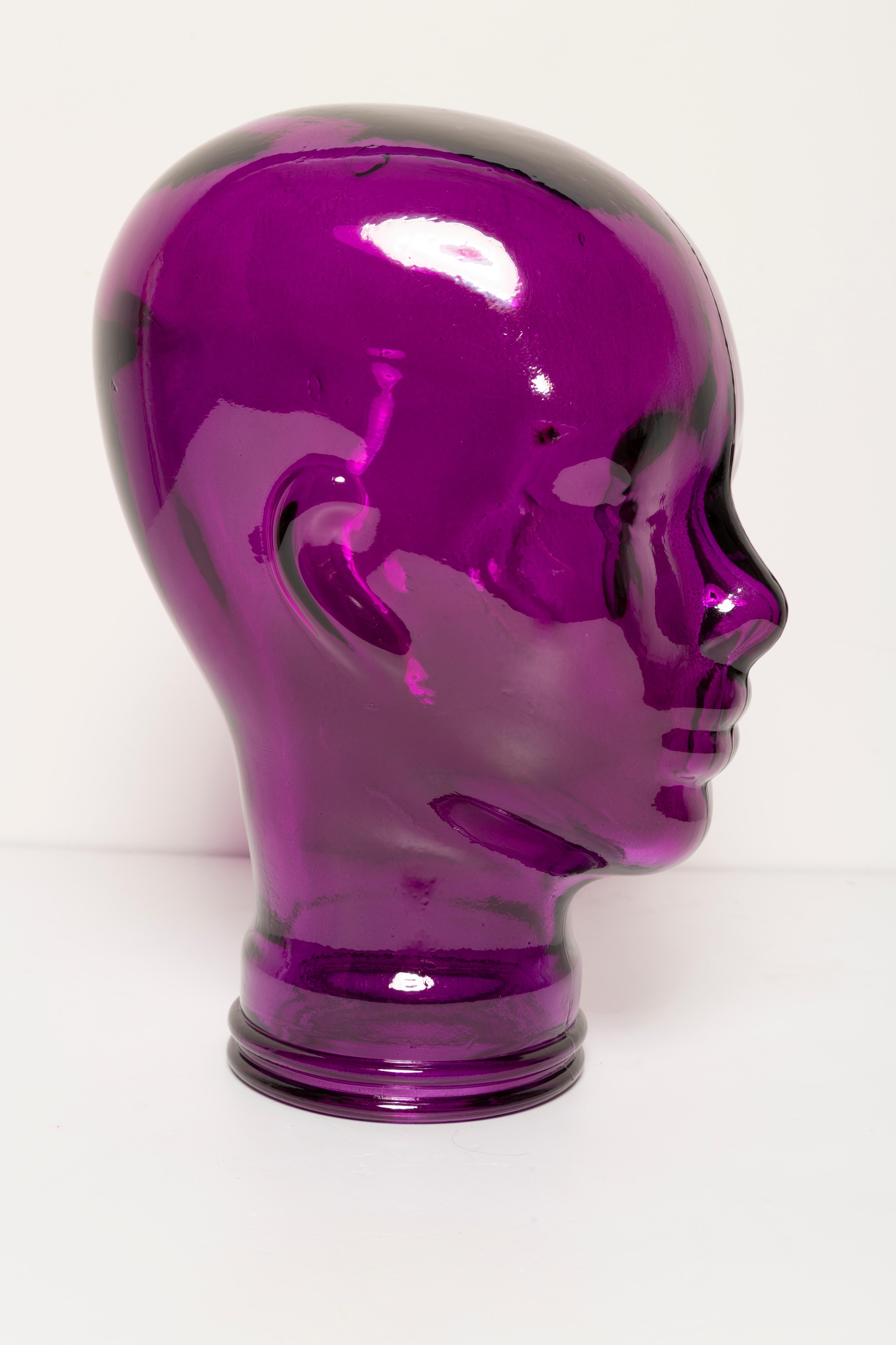 Mid-Century Modern Purple Vintage Decorative Mannequin Glass Head Sculpture, 1970s, Germany