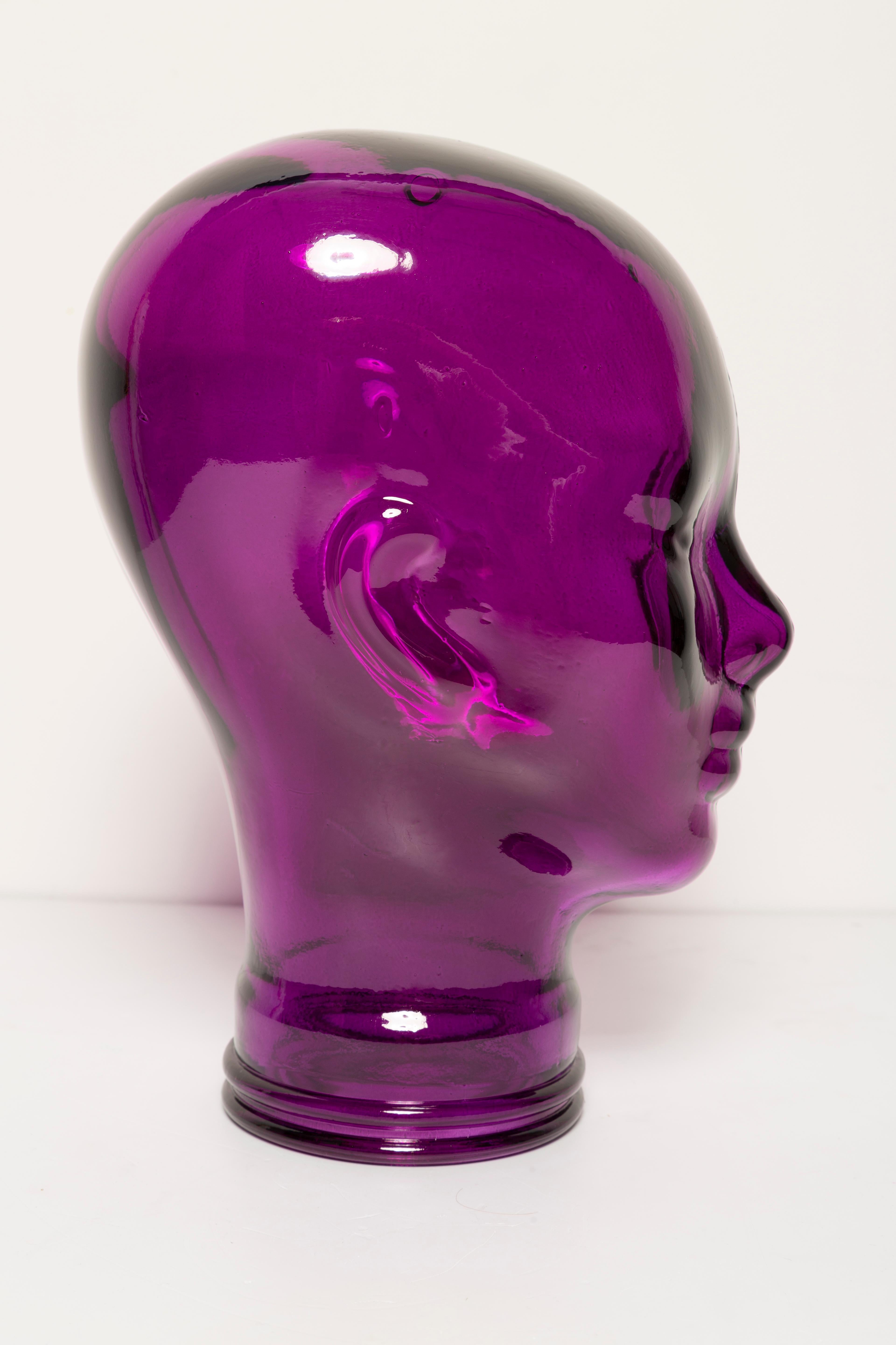 Purple Vintage Decorative Mannequin Glass Head Sculpture, 1970s, Germany In Good Condition In 05-080 Hornowek, PL