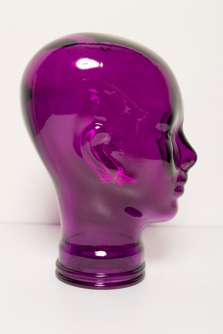 Purple Vintage Decorative Mannequin Glass Head Sculpture, 1970s