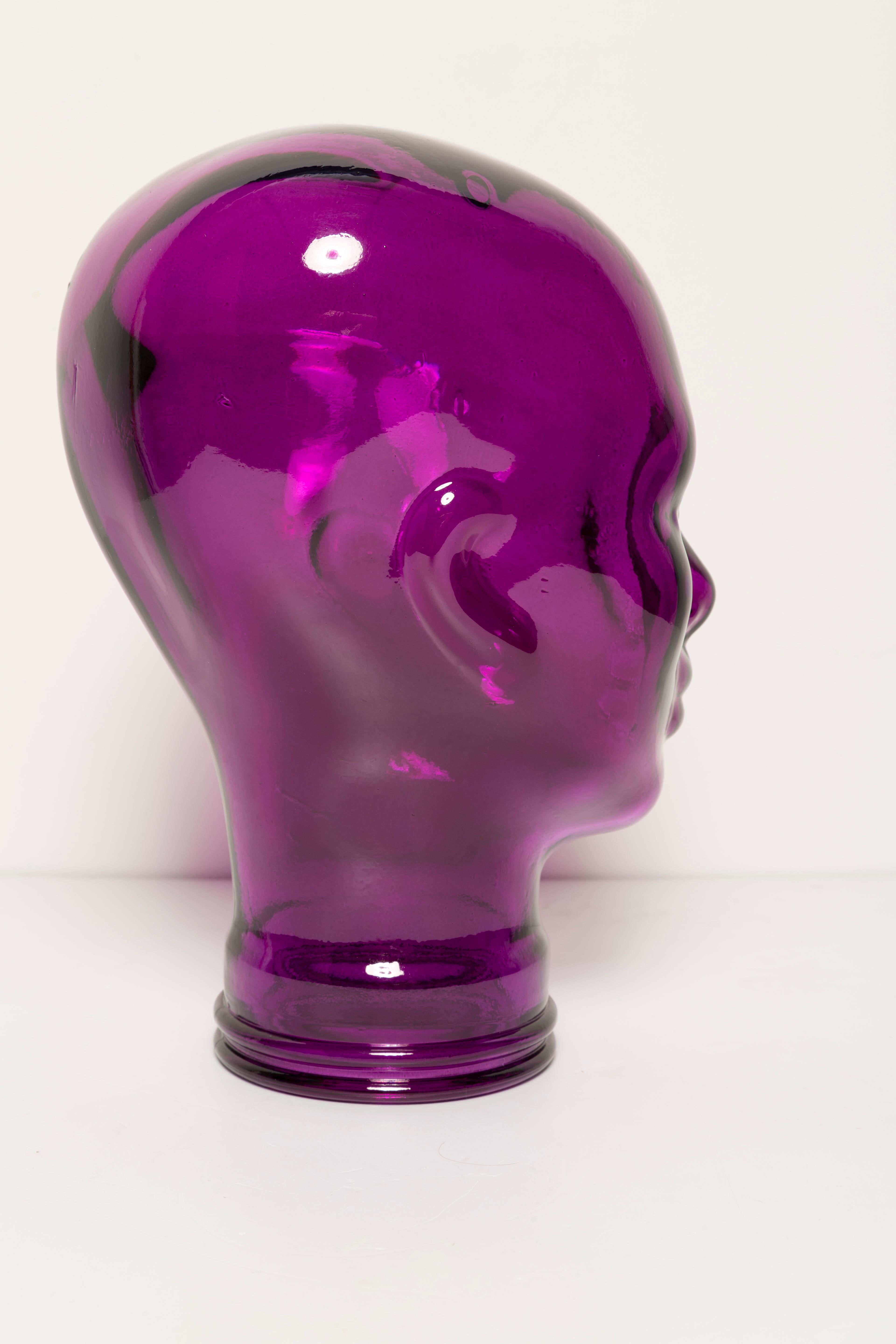 20th Century Purple Vintage Decorative Mannequin Glass Head Sculpture, 1970s, Germany
