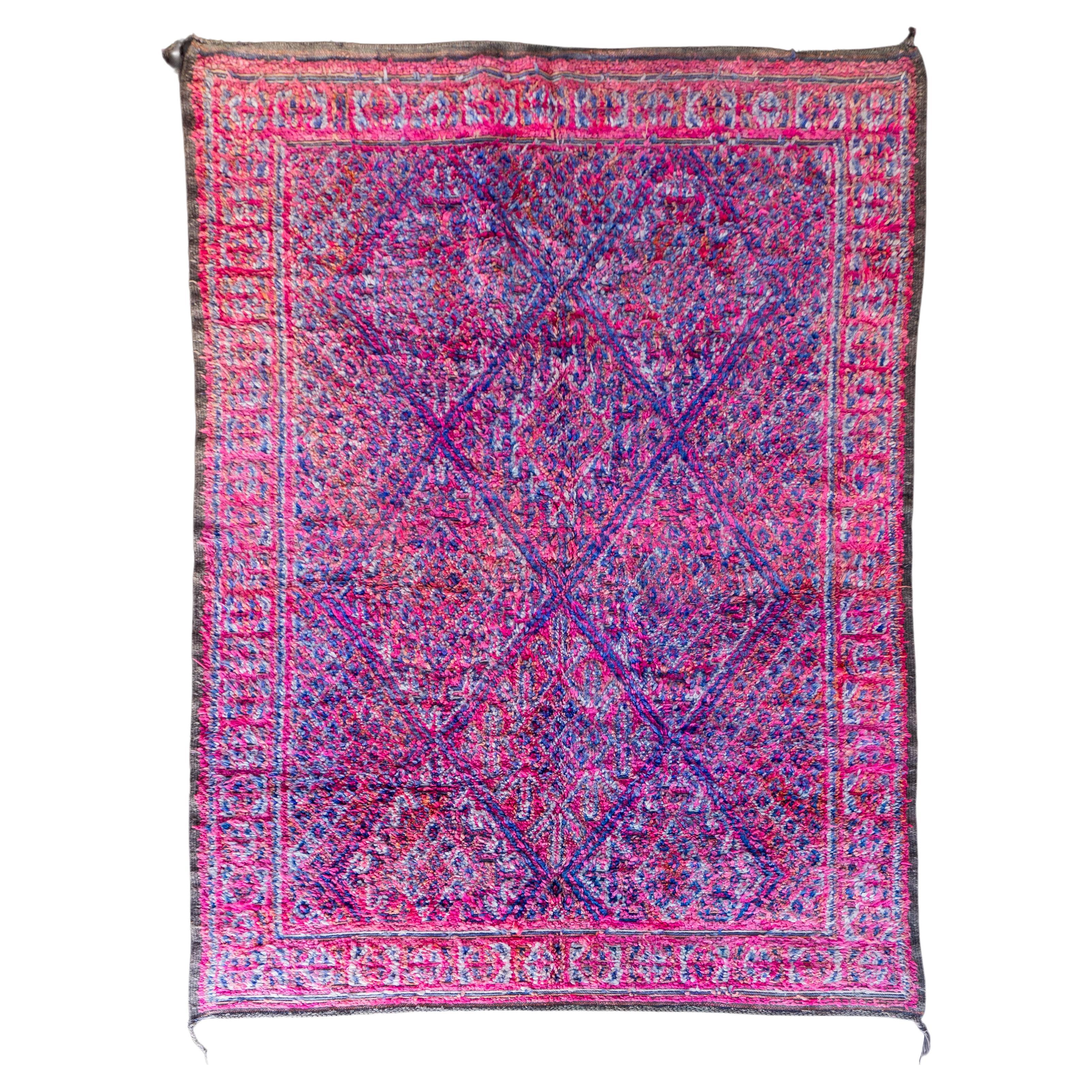 Purple Vintage Moroccan Berber Rug from 70s 100% wool 6.6x10.8 Ft 200x330 Cm For Sale