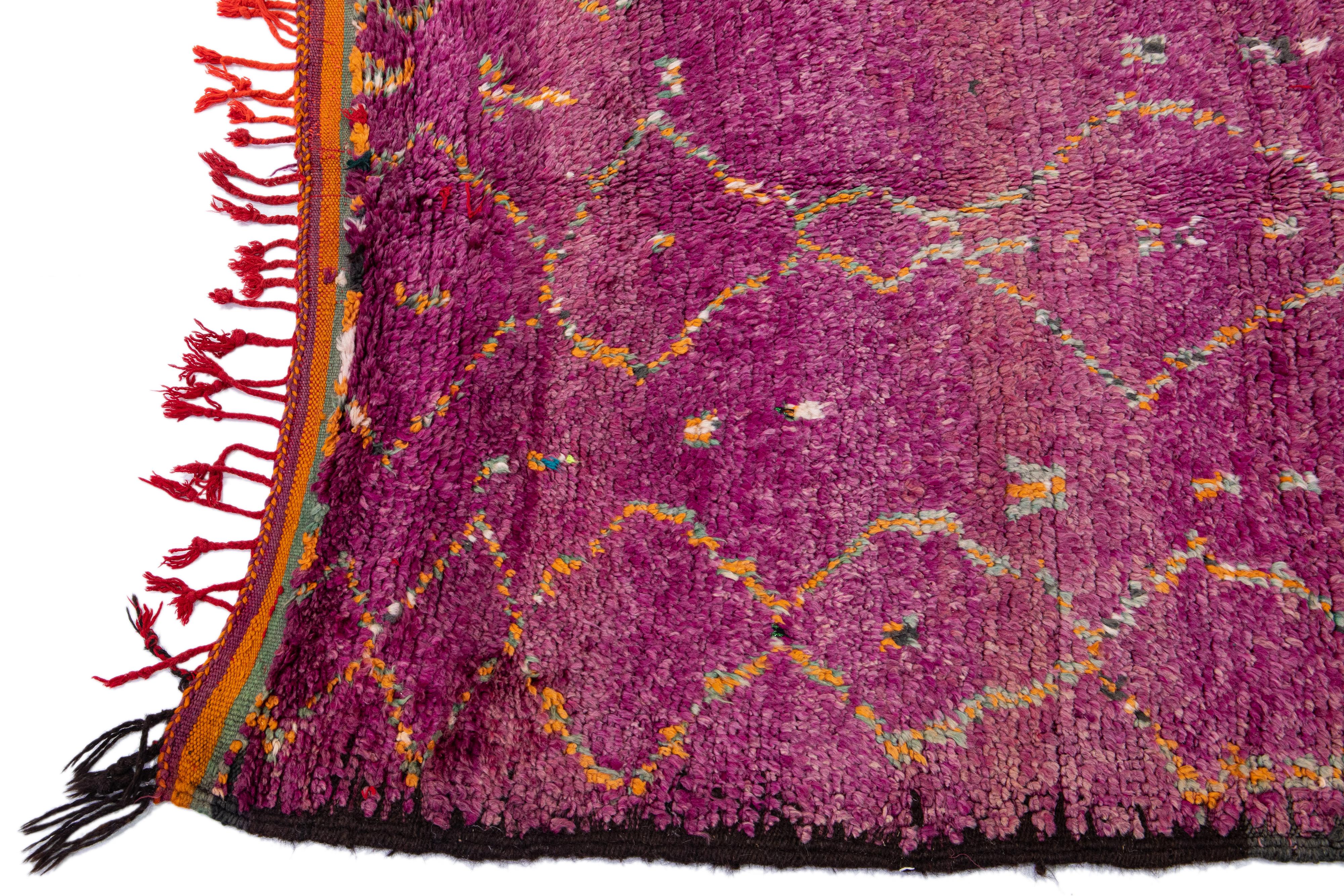 Indian Purple Vintage Moroccan Handmade Tribal Wool Rug For Sale
