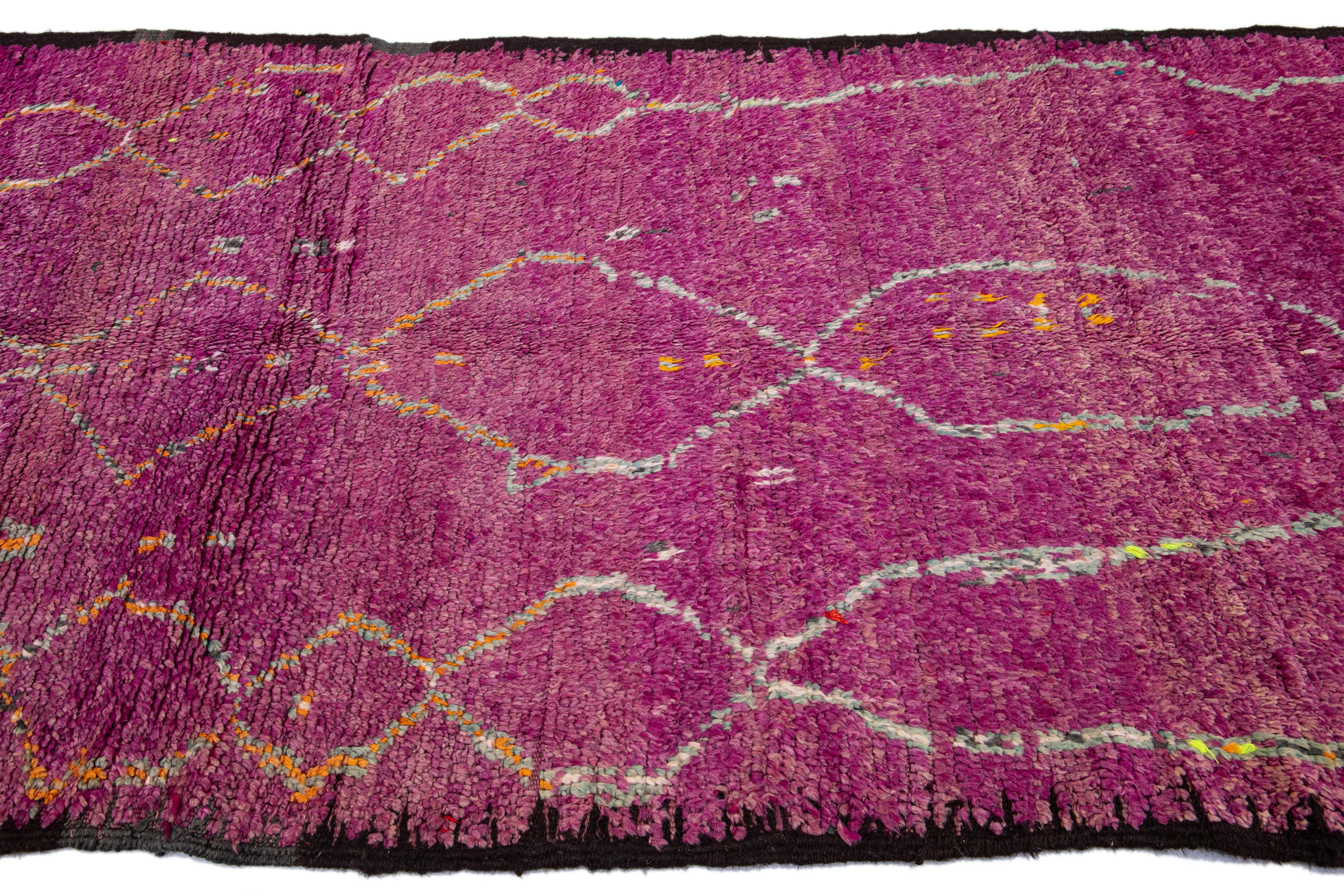 Hand-Knotted Purple Vintage Moroccan Handmade Tribal Wool Rug For Sale