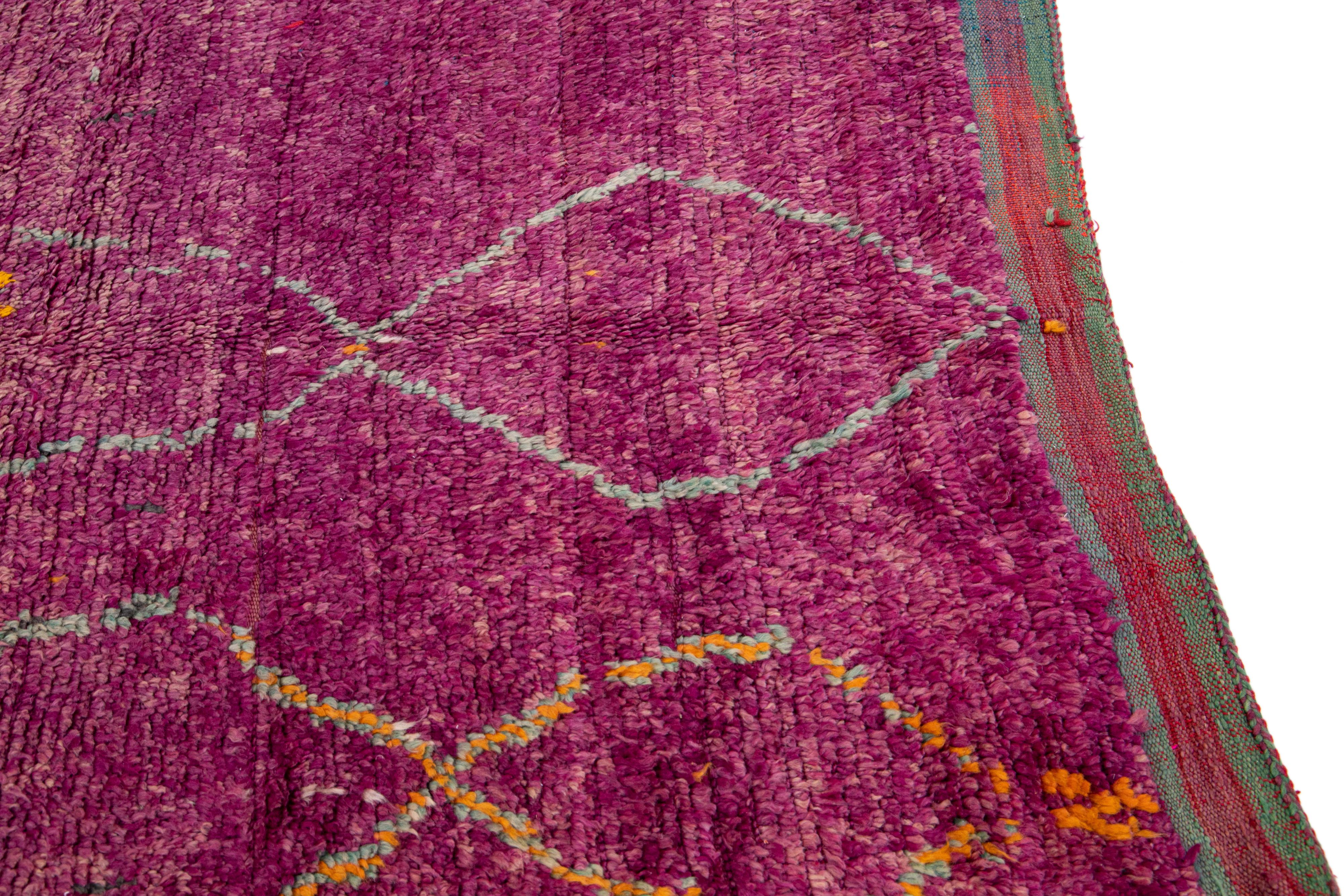 Purple Vintage Moroccan Handmade Tribal Wool Rug In Excellent Condition For Sale In Norwalk, CT