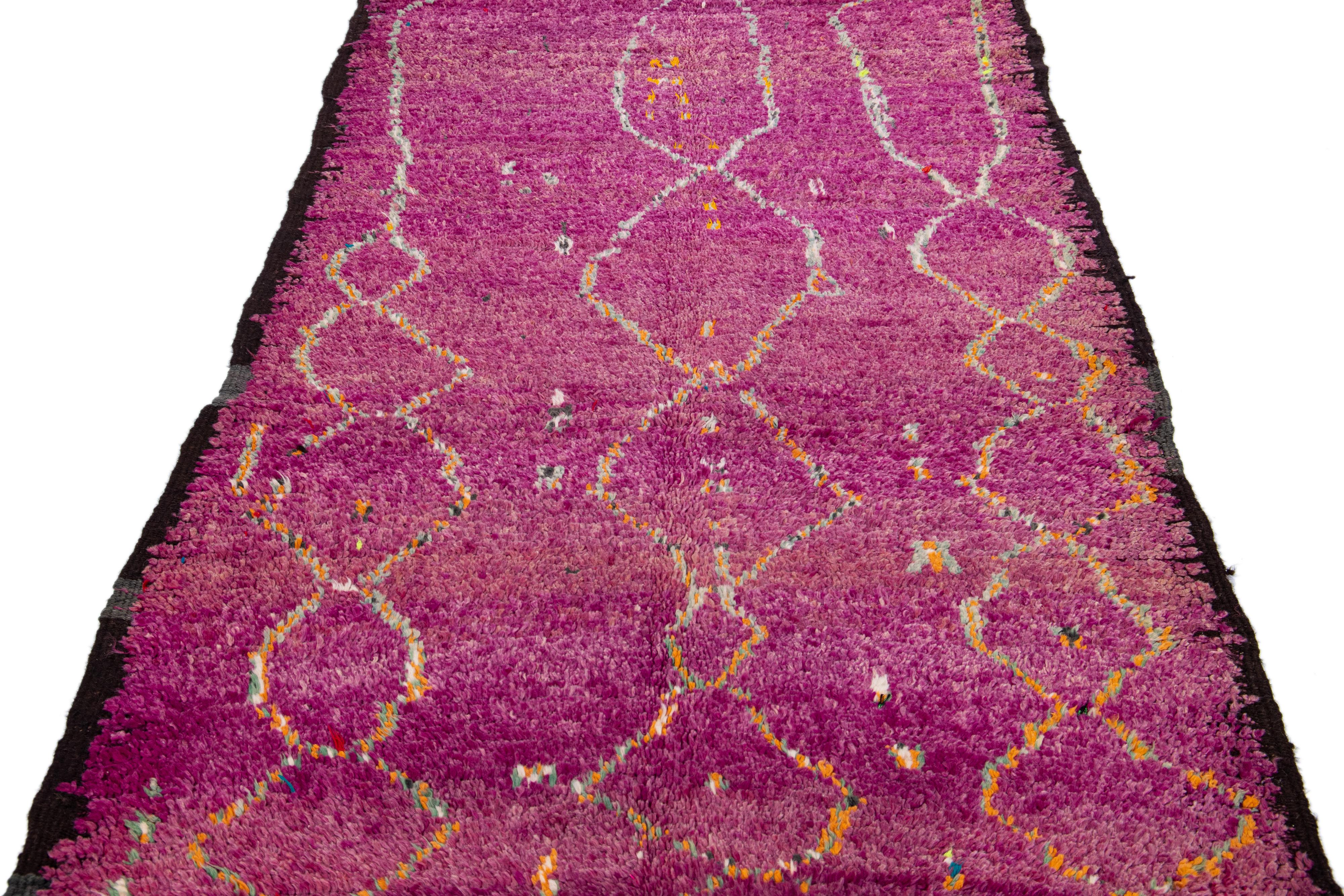 Purple Vintage Moroccan Handmade Tribal Wool Rug For Sale 1