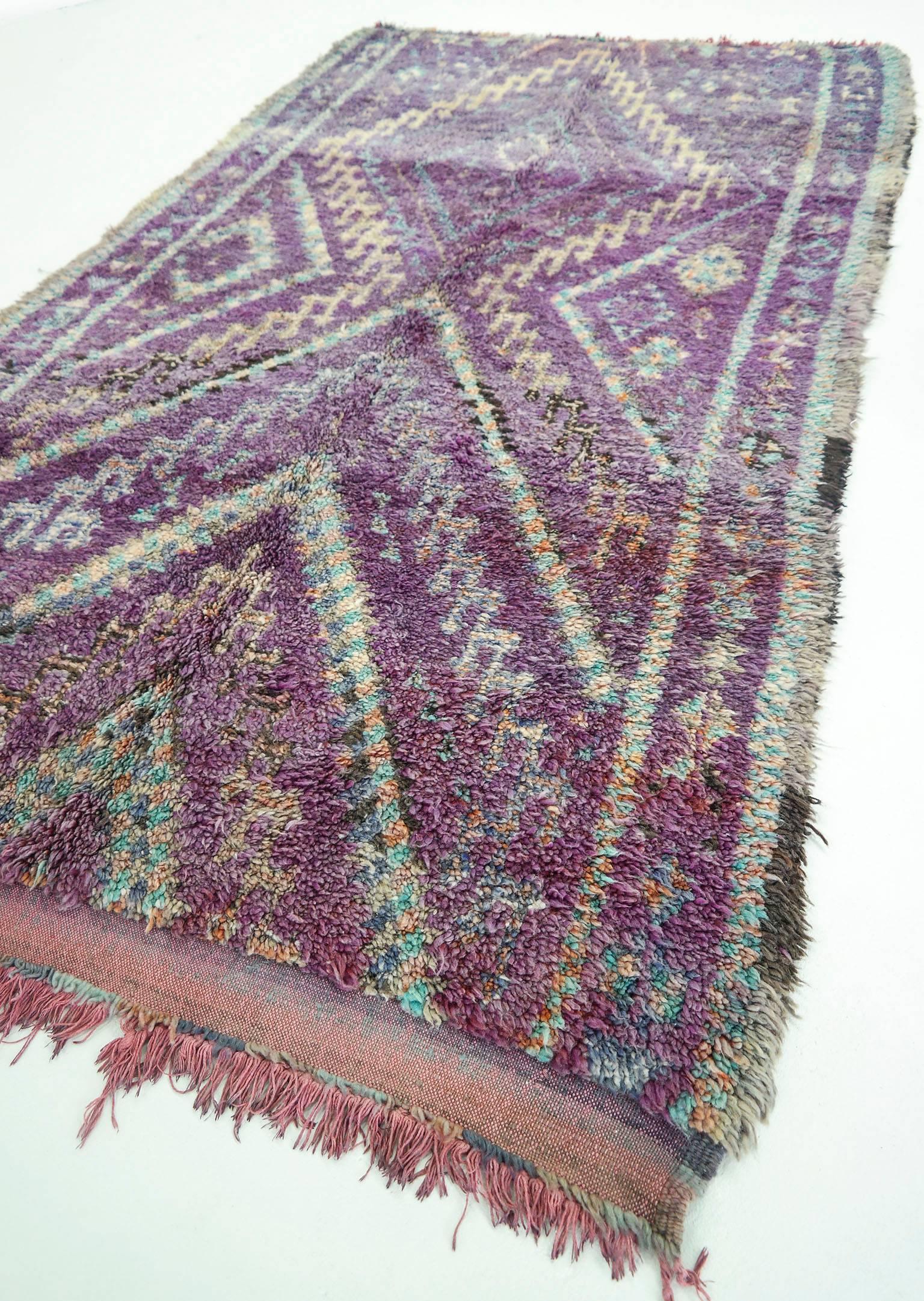 Bohemian Purple Vintage Moroccan Wool Talsint Rug, circa 1975 For Sale