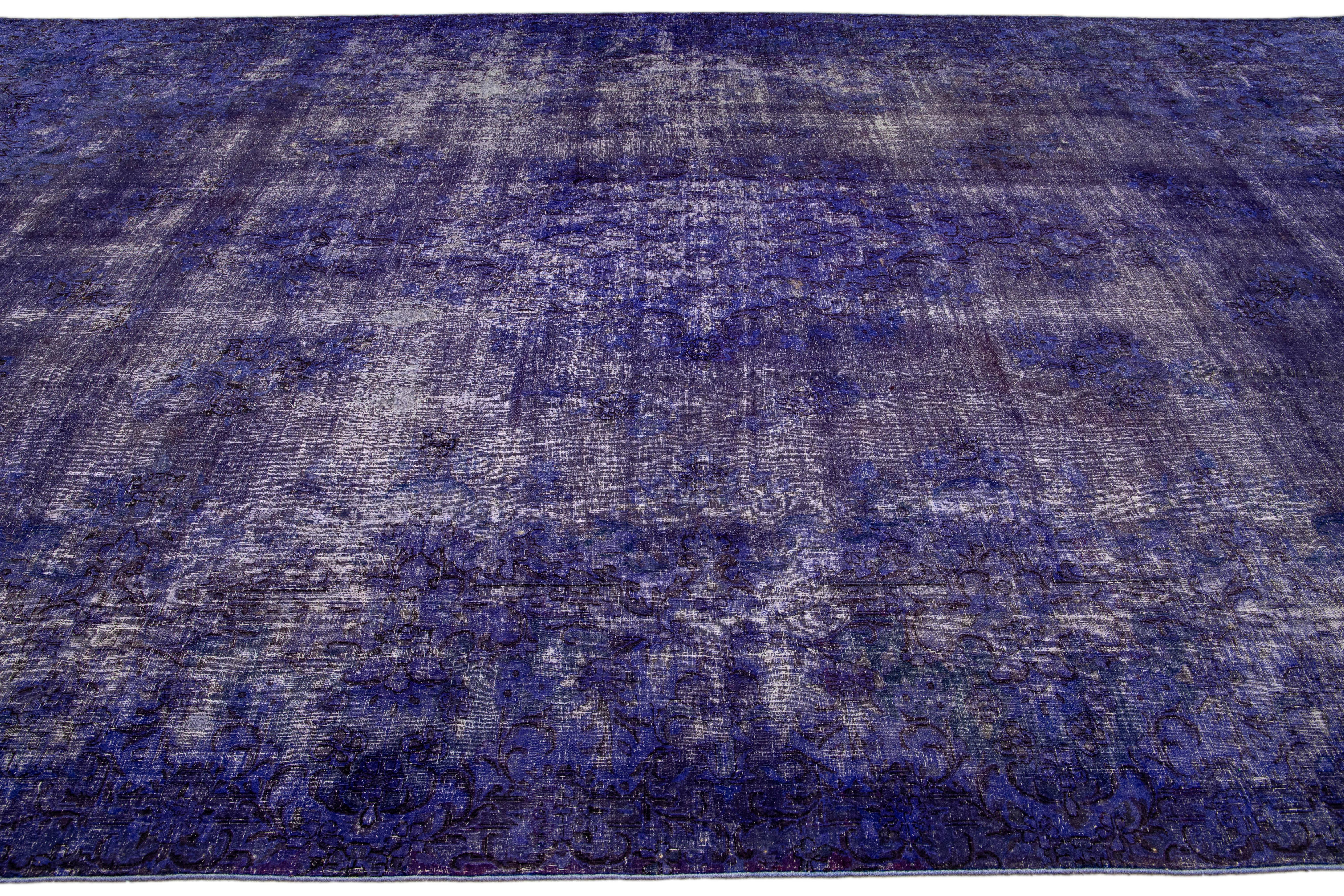 Hand-Knotted Purple Vintage Overdyed Handmade Medallion Motif Oversize Wool Rug For Sale