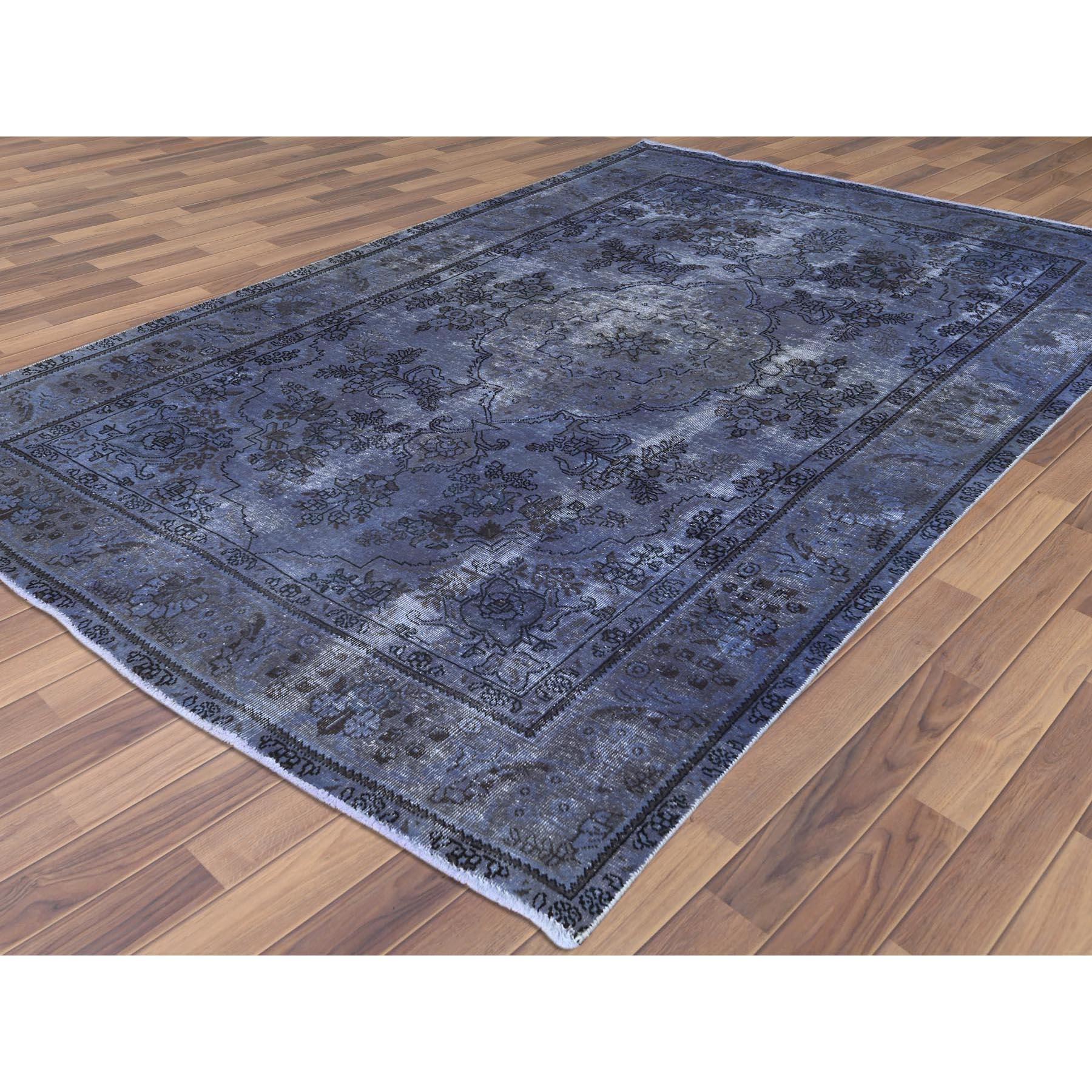 Purple Vintage Overdyed Persian Tabriz Distressed Worn Wool Hand Knotted Rug In Good Condition For Sale In Carlstadt, NJ