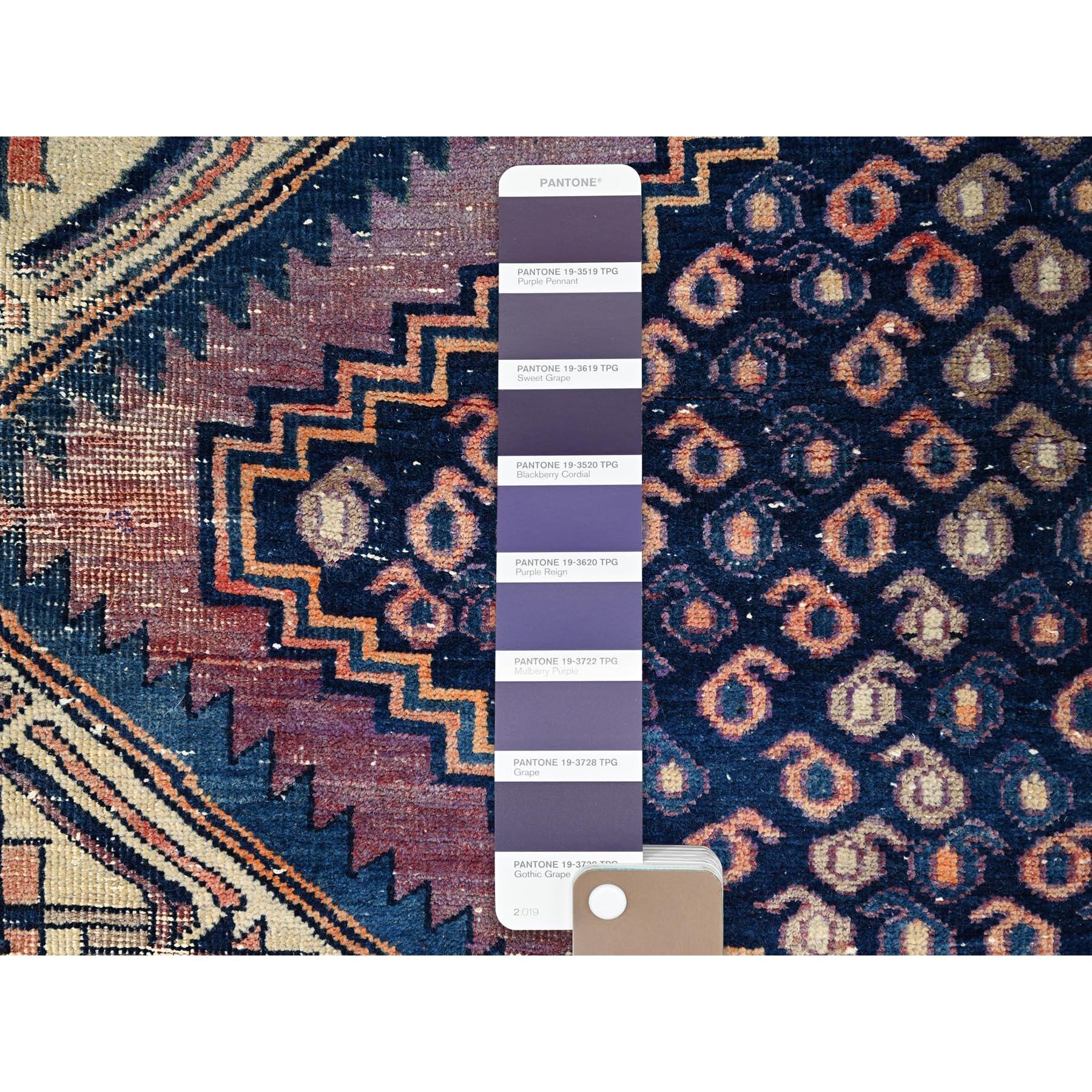Purple Vintage Persian Bakhtiari Serrated Medallion Evenly Worn Clean Wool Rug In Good Condition In Carlstadt, NJ