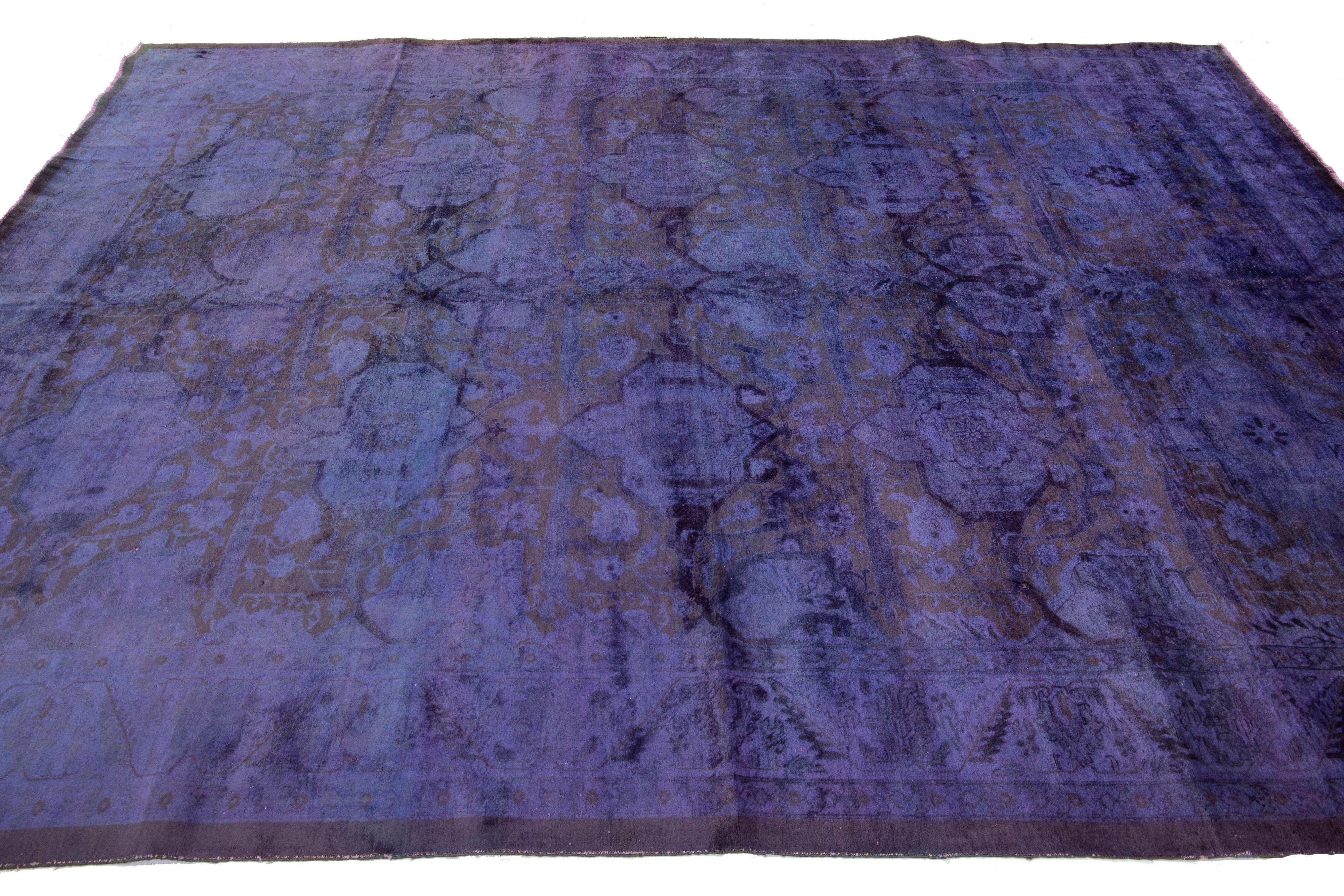 Hand-Knotted Purple Vintage Persian Overdyed Handmade Wool Rug With Allover Design  For Sale