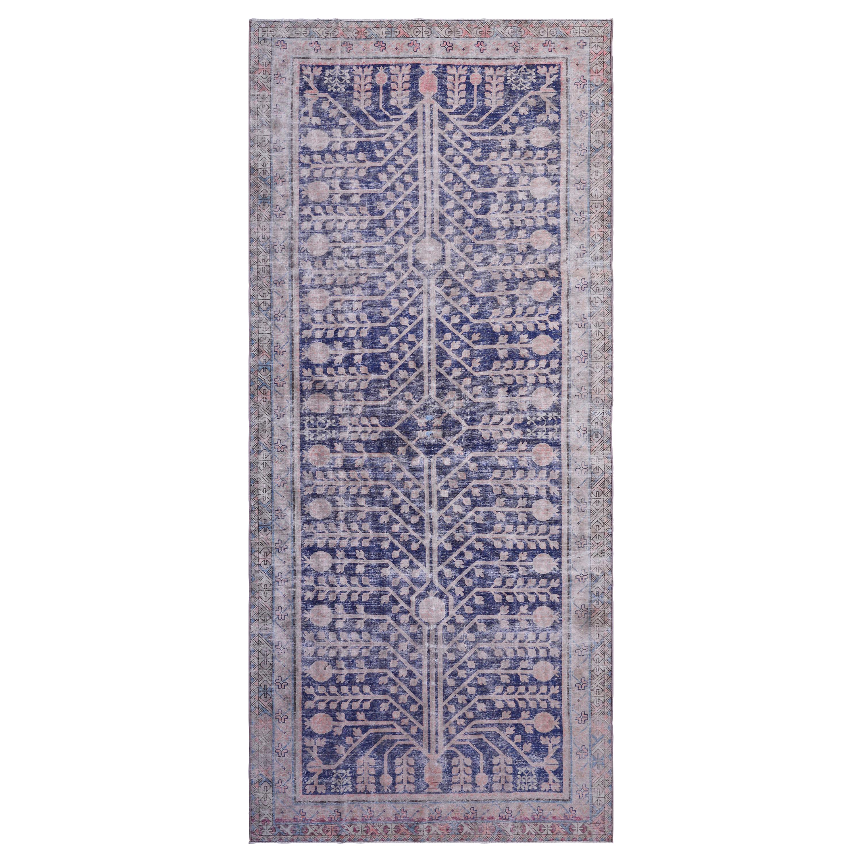 abc carpet Purple Vintage Wool Cotton Blend Runner - 4'6" x 10'8" For Sale