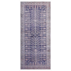 Tapis abc violet vintage en laine et coton mélangé - 4'6" x 10'8"