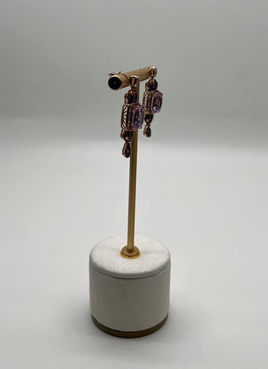 Orecchini a goccia in oro rosa 14 carati con diamante e ametista viola. in vendita 4