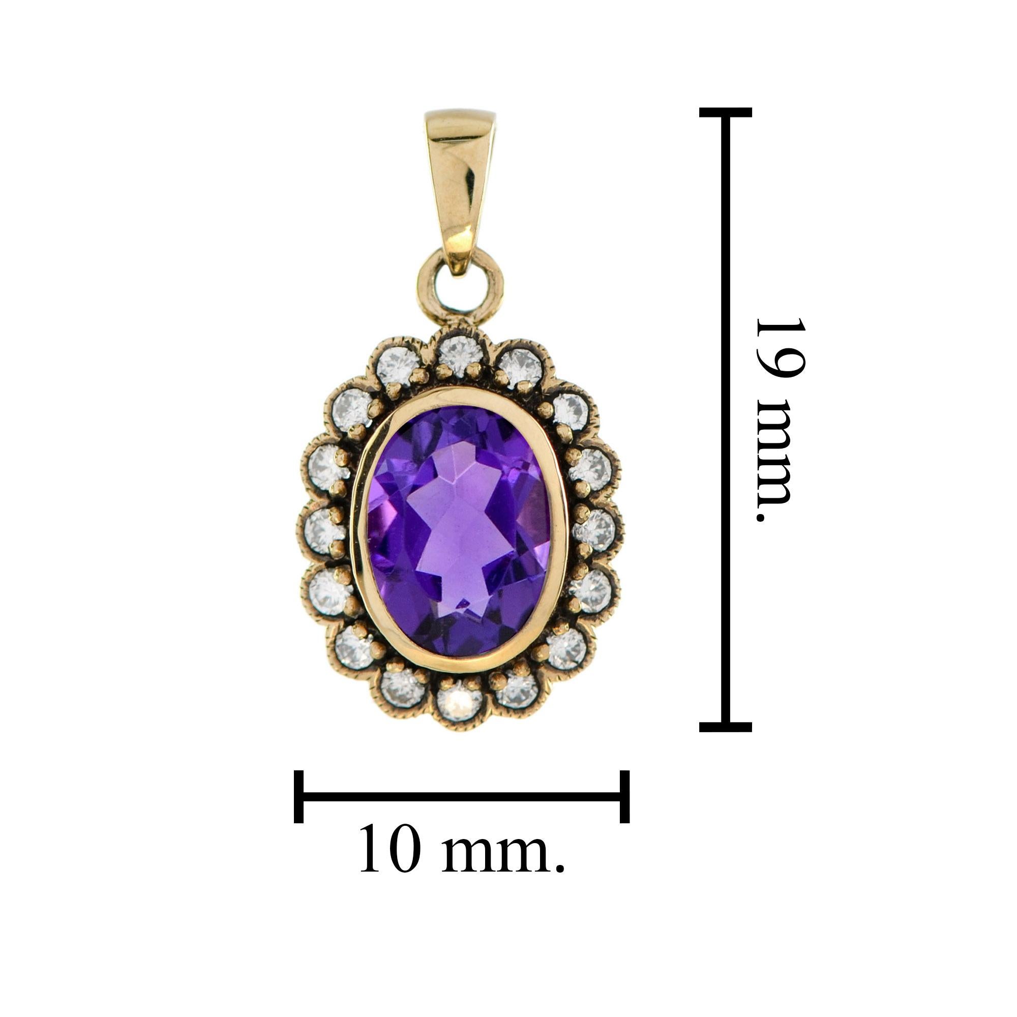 Lila Violett Amethyst & Diamant Vintage Style 14K Gold-Anhänger im Zustand „Neu“ im Angebot in Oakton, VA