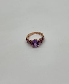 Purple Violet Amethyst & Rhodolite Garnet Diamonds 14K Rose Gold Statement Ring