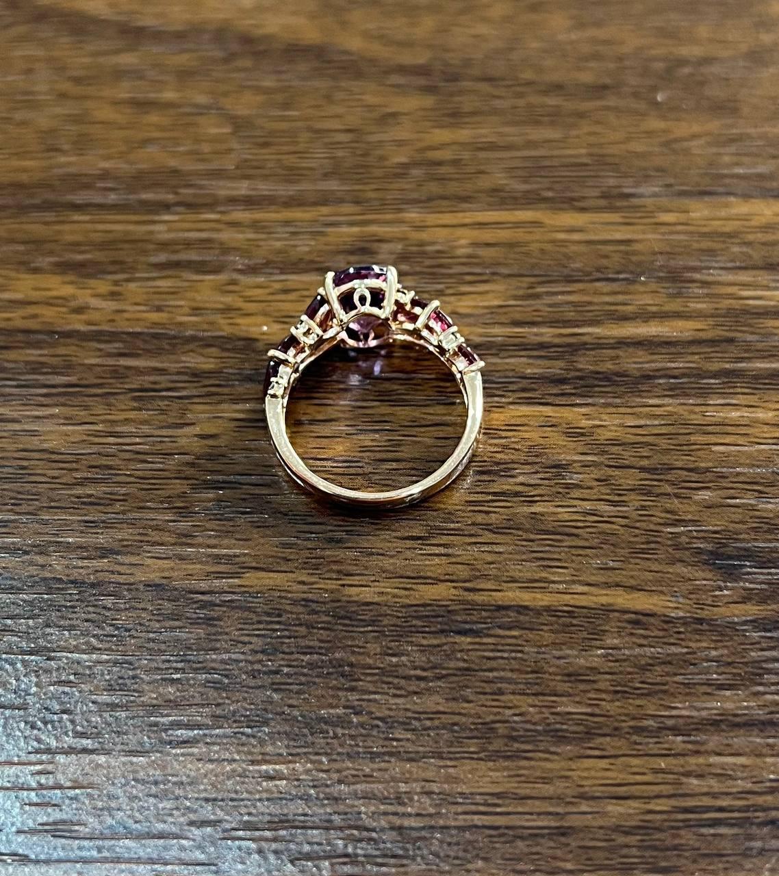 Purple Violet Amethyst & Rhodolite Garnet Diamonds 14K Rose Gold Statement Ring For Sale 2