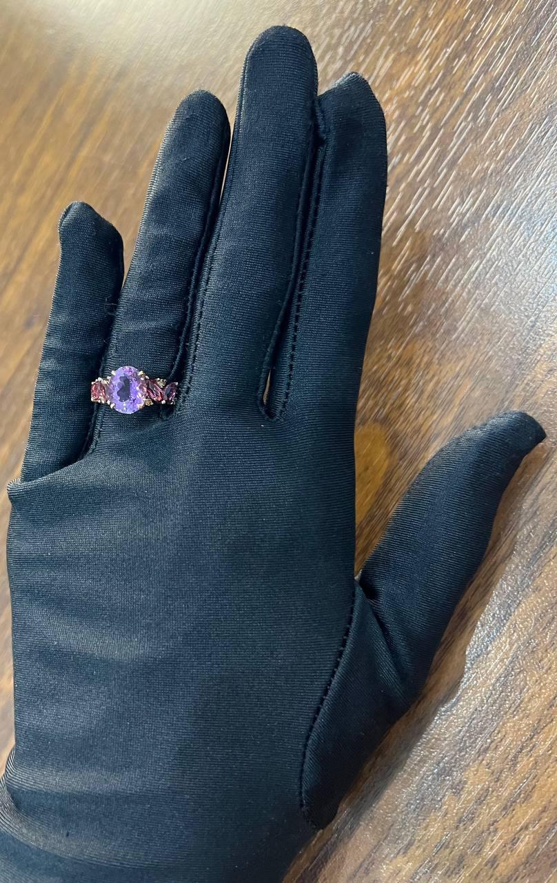 Purple Violet Amethyst & Rhodolite Garnet Diamonds 14K Rose Gold Statement Ring For Sale 3