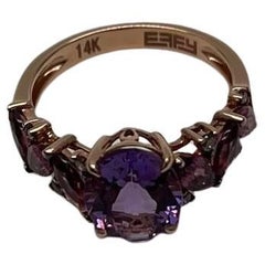 Bague en or rose 14K avec améthyste violette et grenat rhodolite diamants