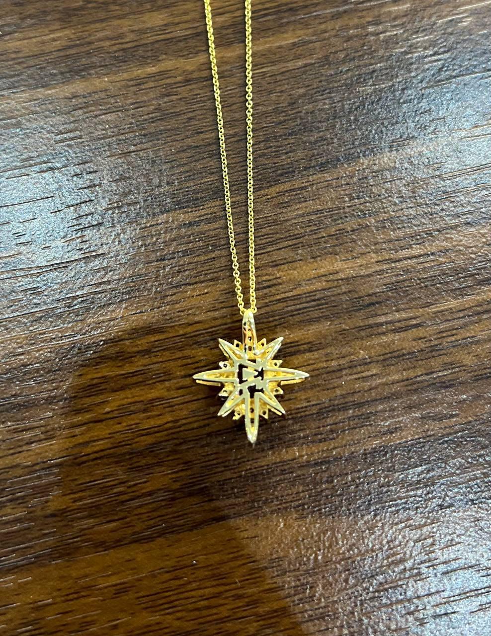 Women's Purple Violet Amethyst Starburst Compass Diamonds Yellow Gold Pendant Necklace For Sale
