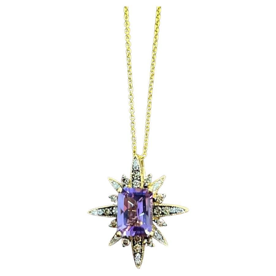 Purple Violet Amethyst Starburst Compass Diamonds Yellow Gold Pendant Necklace For Sale