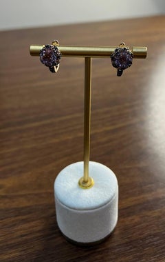Lila Violett Amethyst Weiß Braun Diamanten Halo 14K Rose Gold Ohrstecker