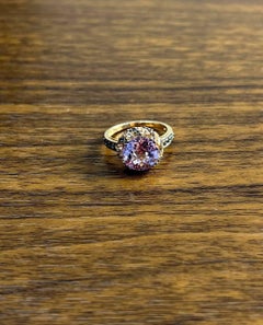 Purple Violet Amethyst White Brown Diamonds Pave Set Halo 14K Rose Gold Ring