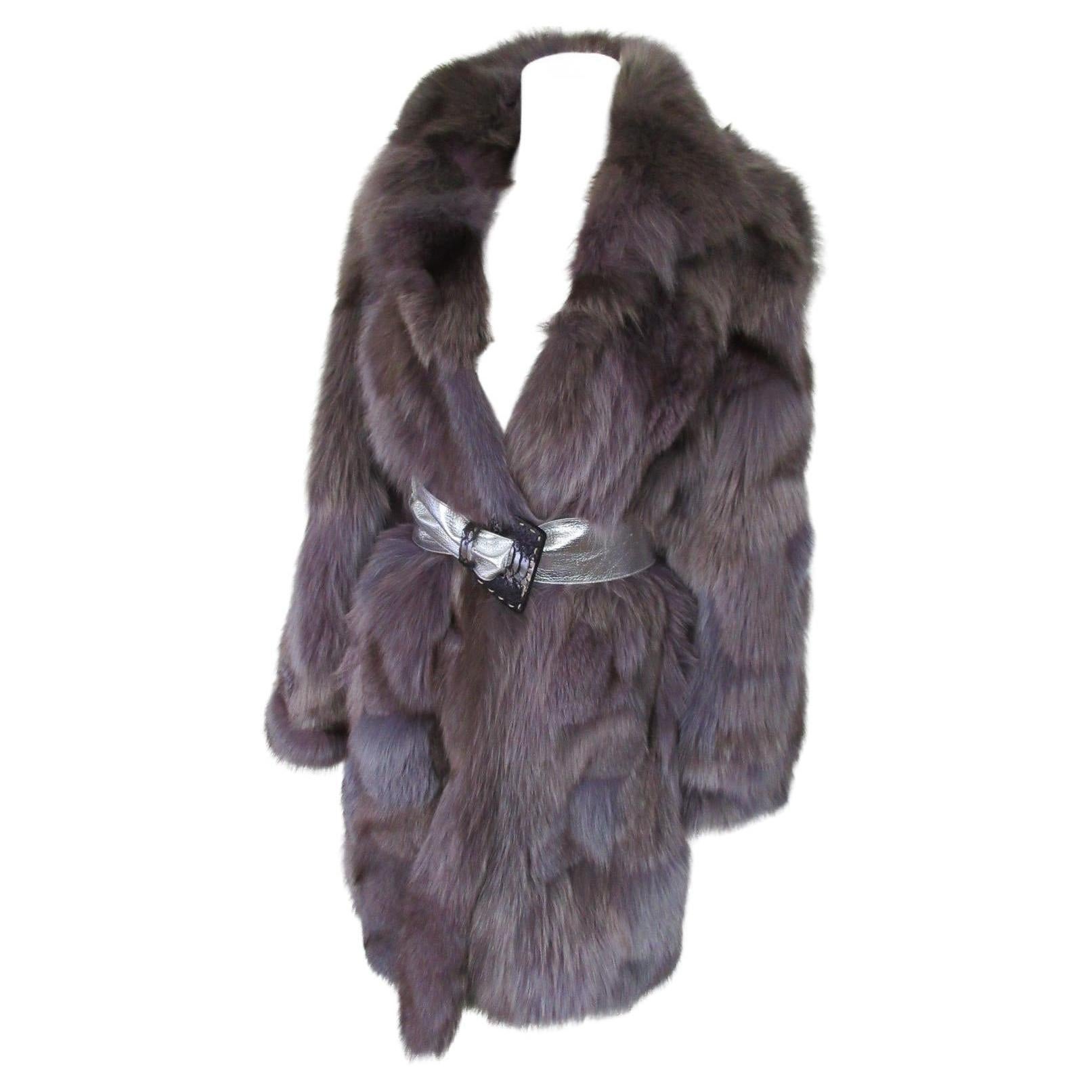 Purple Violet Fox Fur coat For Sale