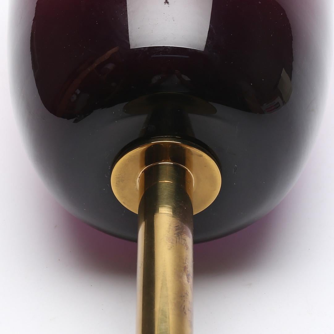 20th Century Purple Vitreous Mass and Brass Candle Holder, Probably Hans Agne Jakobsson For Sale