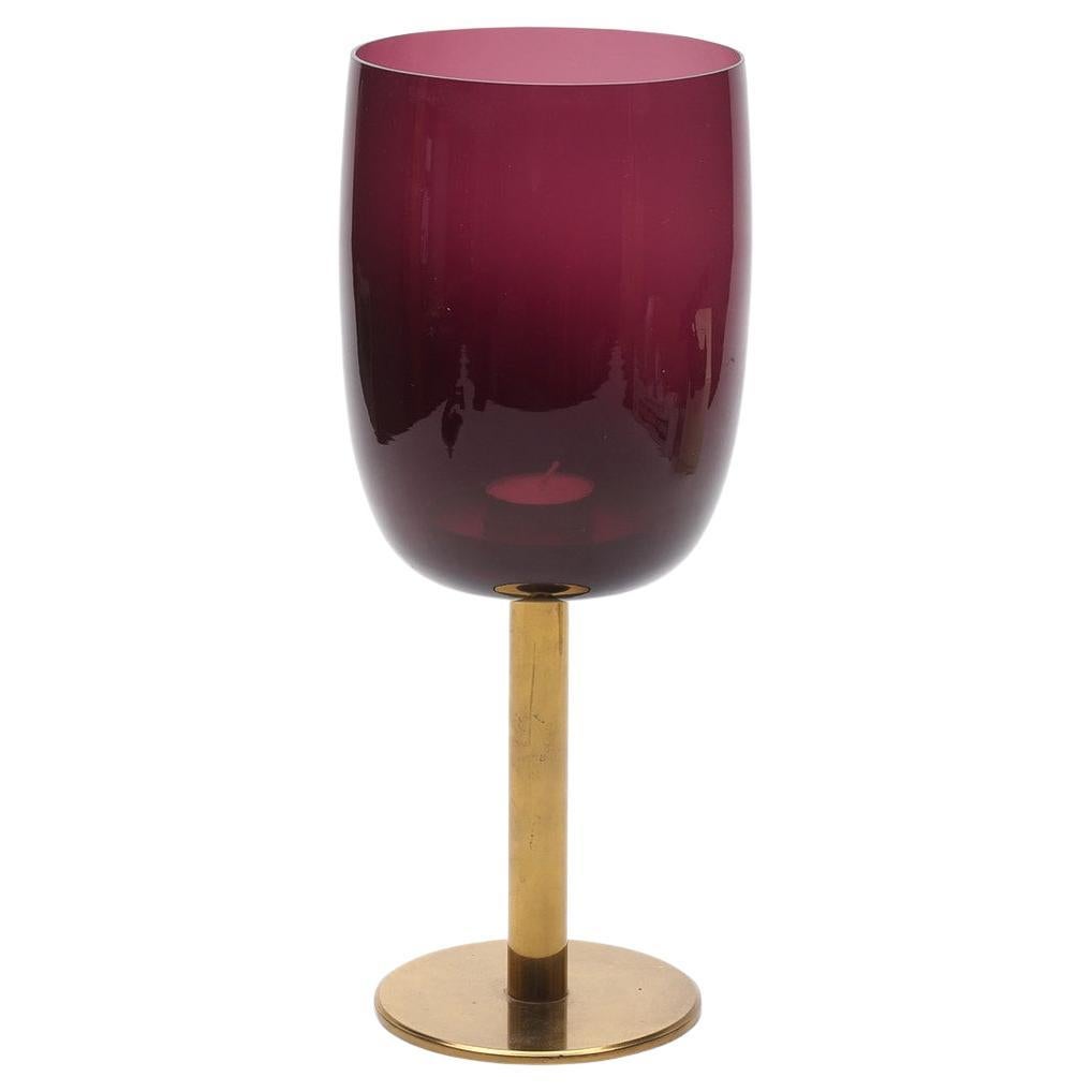 Purple Vitreous Mass and Brass Candle Holder, Probably Hans Agne Jakobsson For Sale