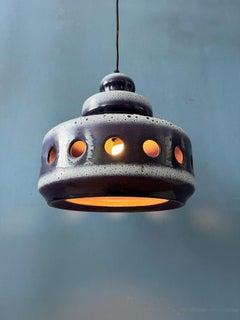 Purple West Germany Ceramic Flying Saucer Pendant Lamp, 1970s