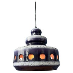 Purple West Germany Ceramic Flying Saucer Pendant Lamp, 1970s