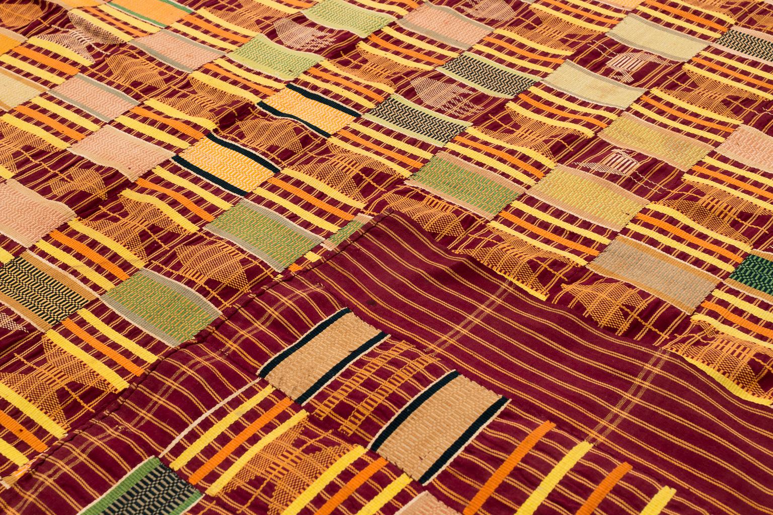 Tribal Purple with Yellow African Ewe Kente Cloth Textile, Midcentury For Sale