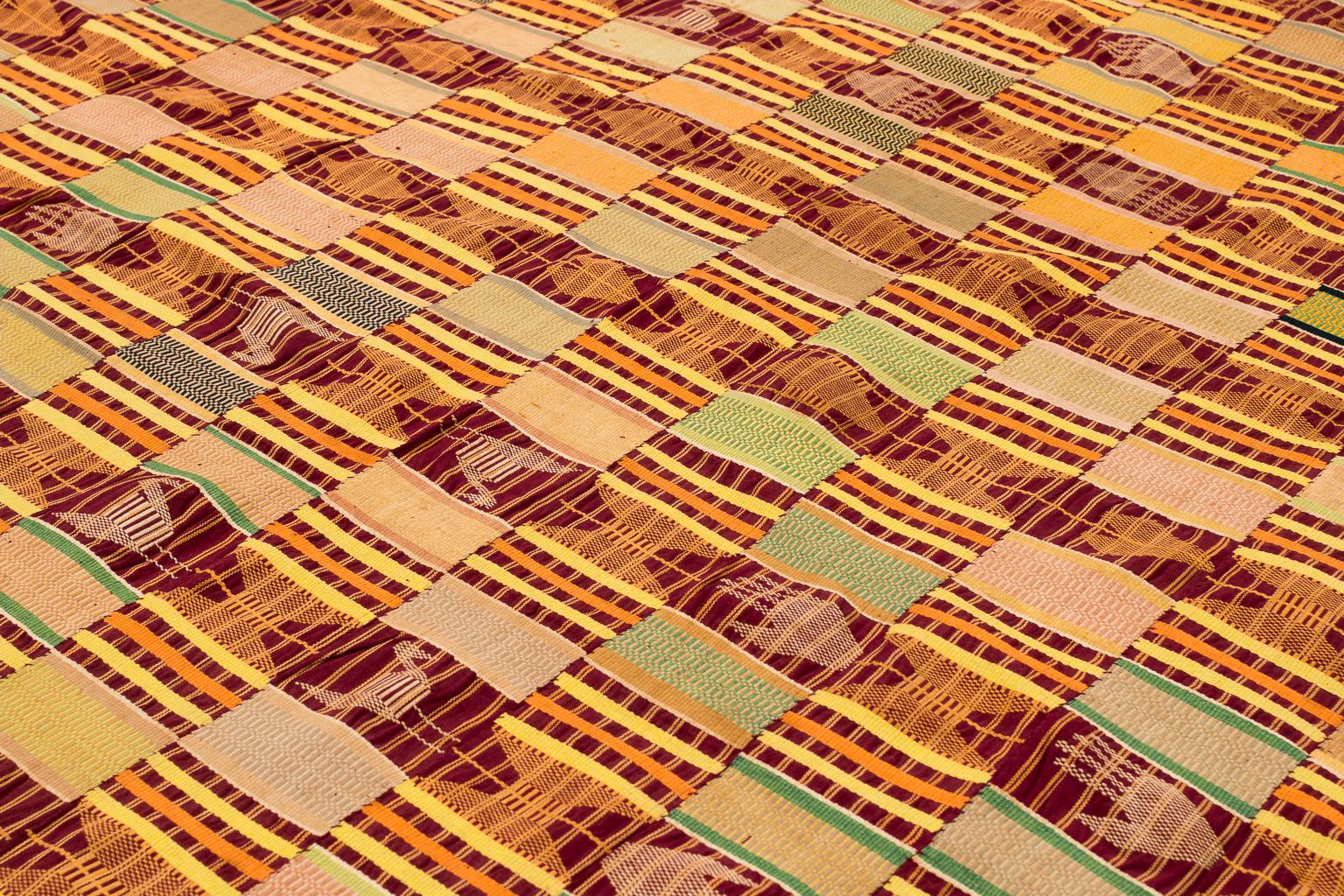 Ghanaian Purple with Yellow African Ewe Kente Cloth Textile, Midcentury For Sale